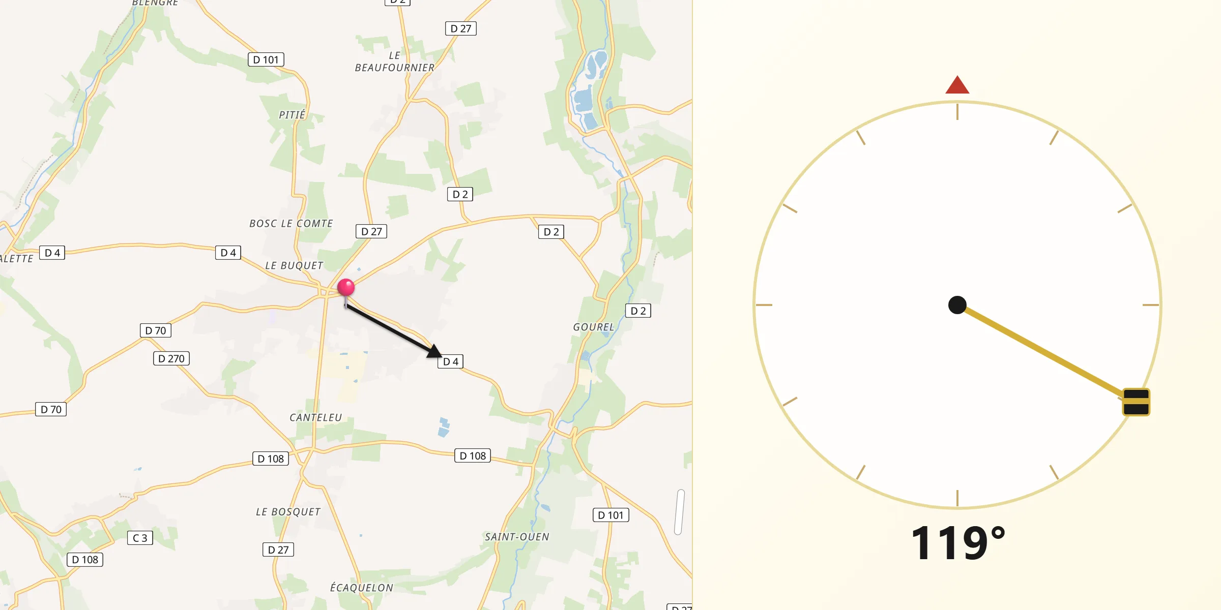 Direction vers la Qibla depuis Luneray