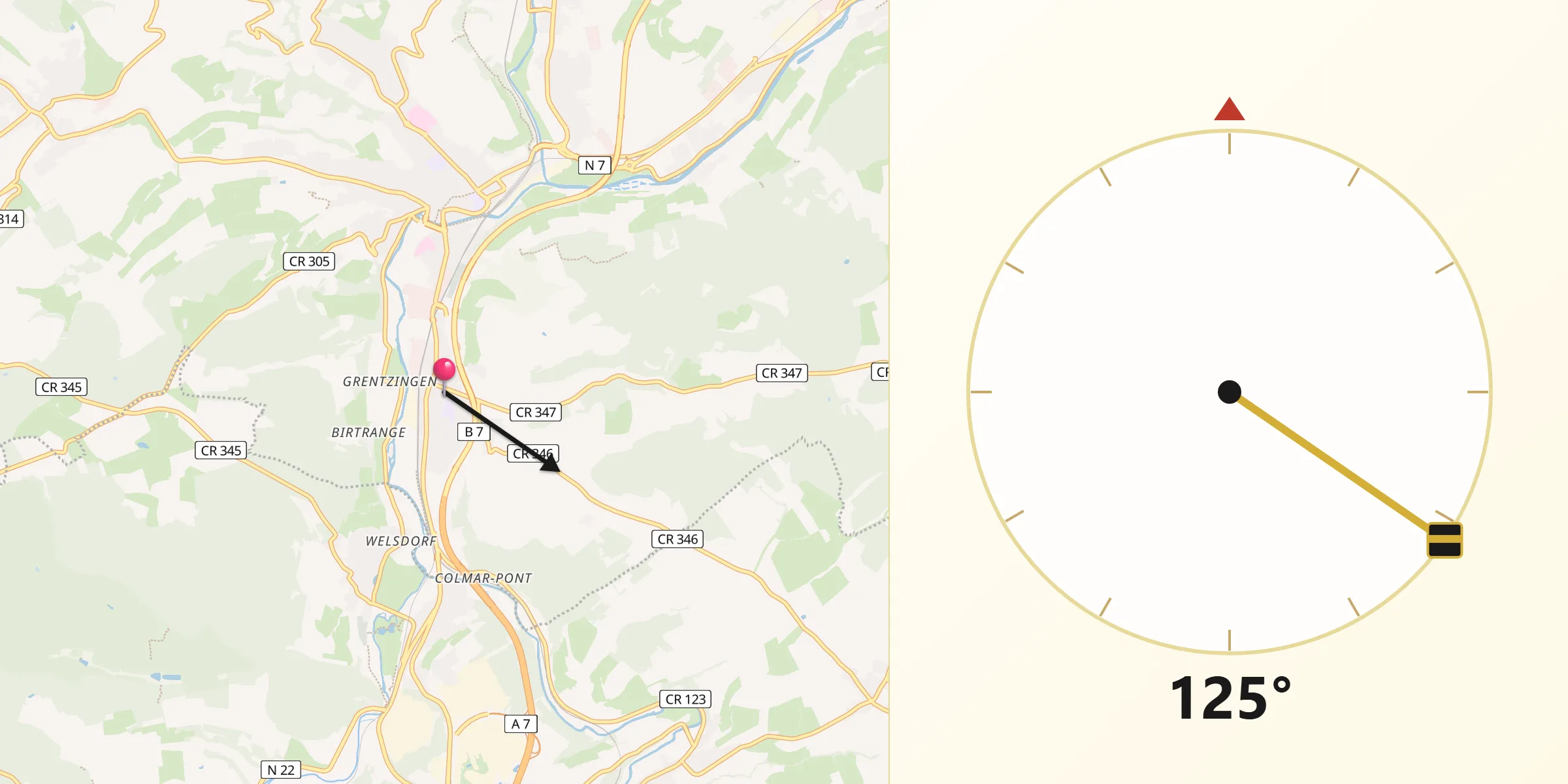 Direction vers la Qibla depuis Schieren