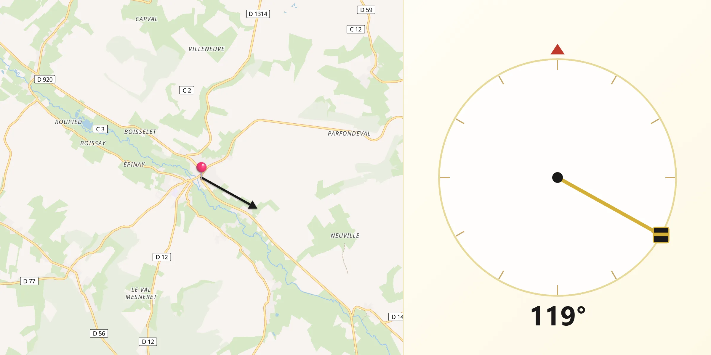Direction vers la Qibla depuis Londinières