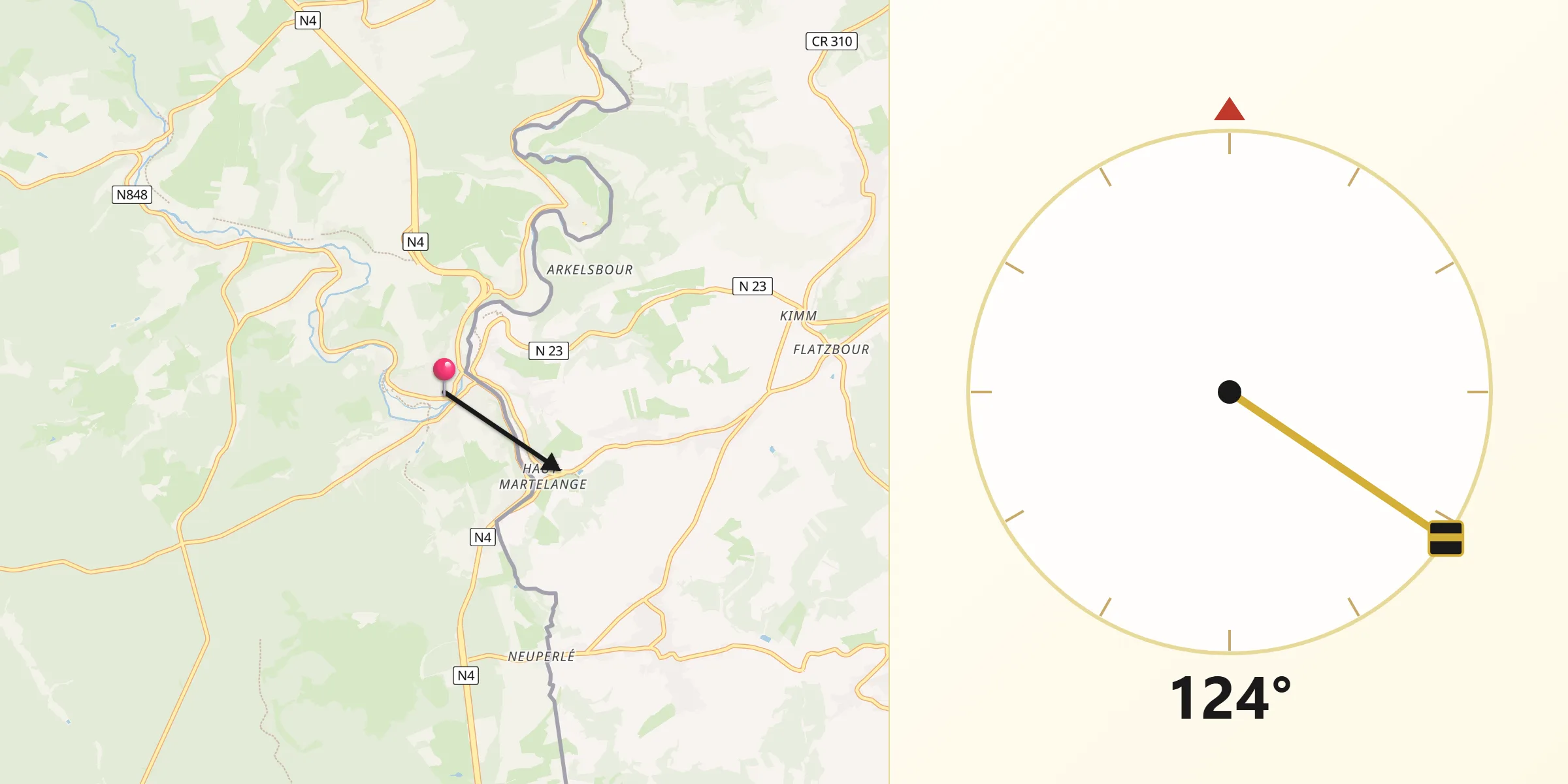 Direction vers la Qibla depuis Martelange