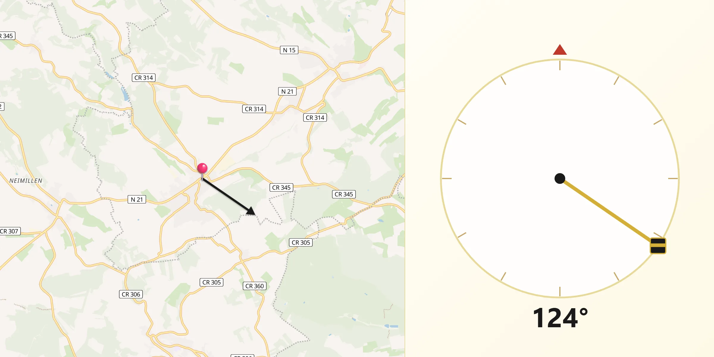 Direction vers la Qibla depuis Mertzig