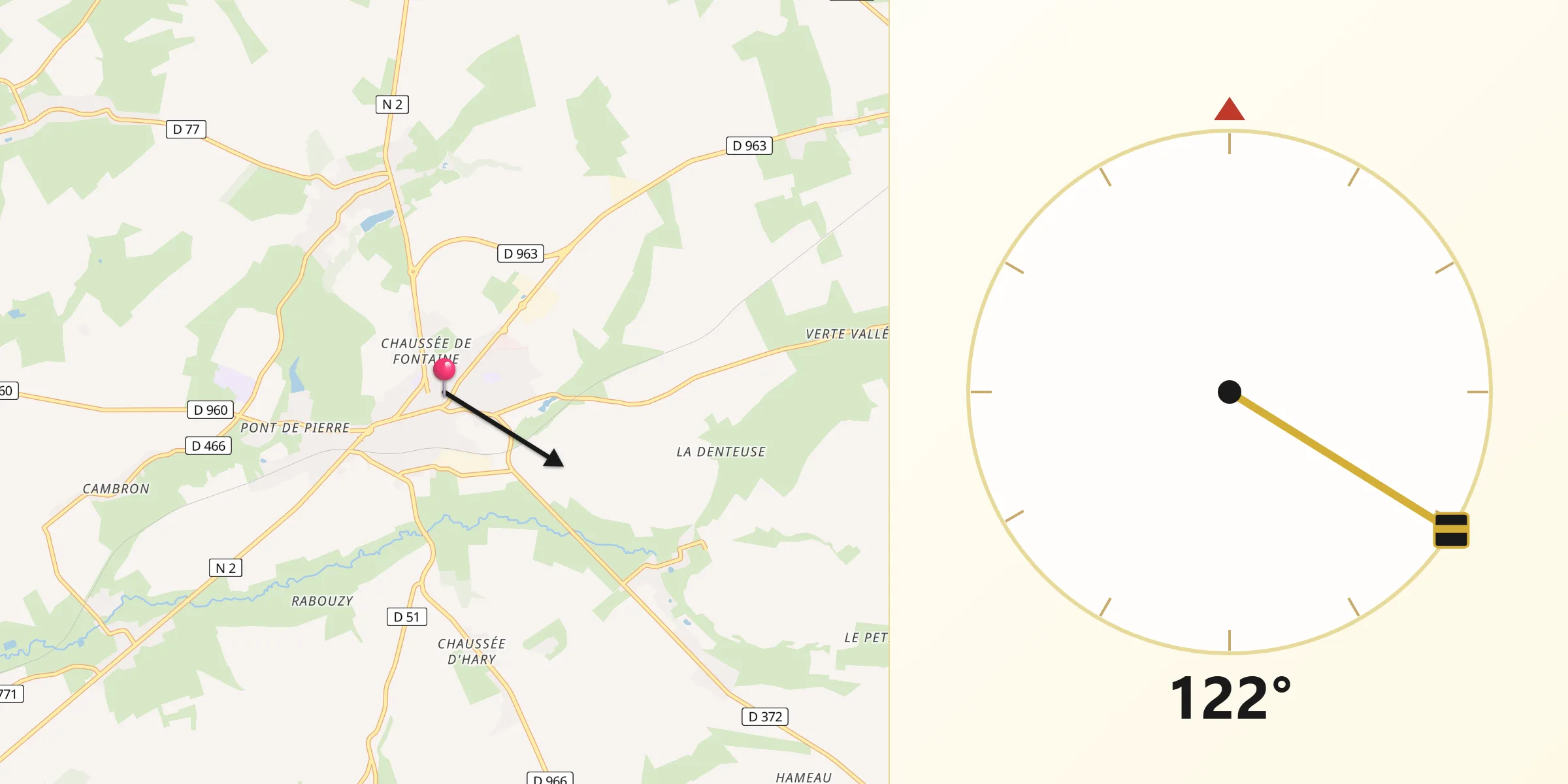 Direction vers la Qibla depuis Vervins