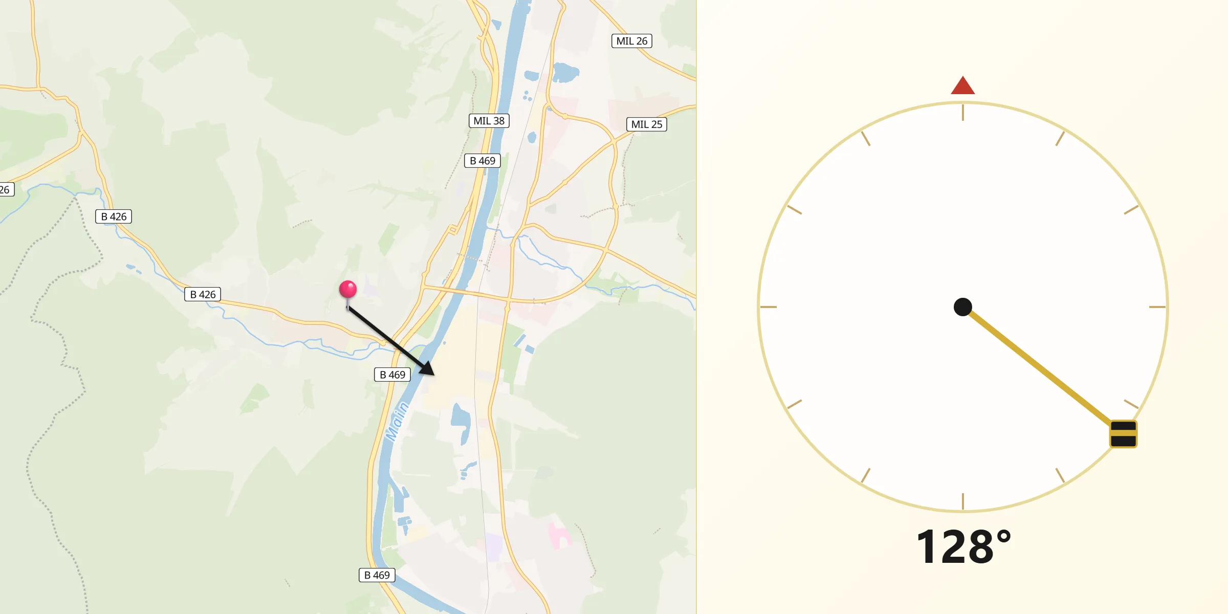 Qibla-Richtung von Obernburg am Main