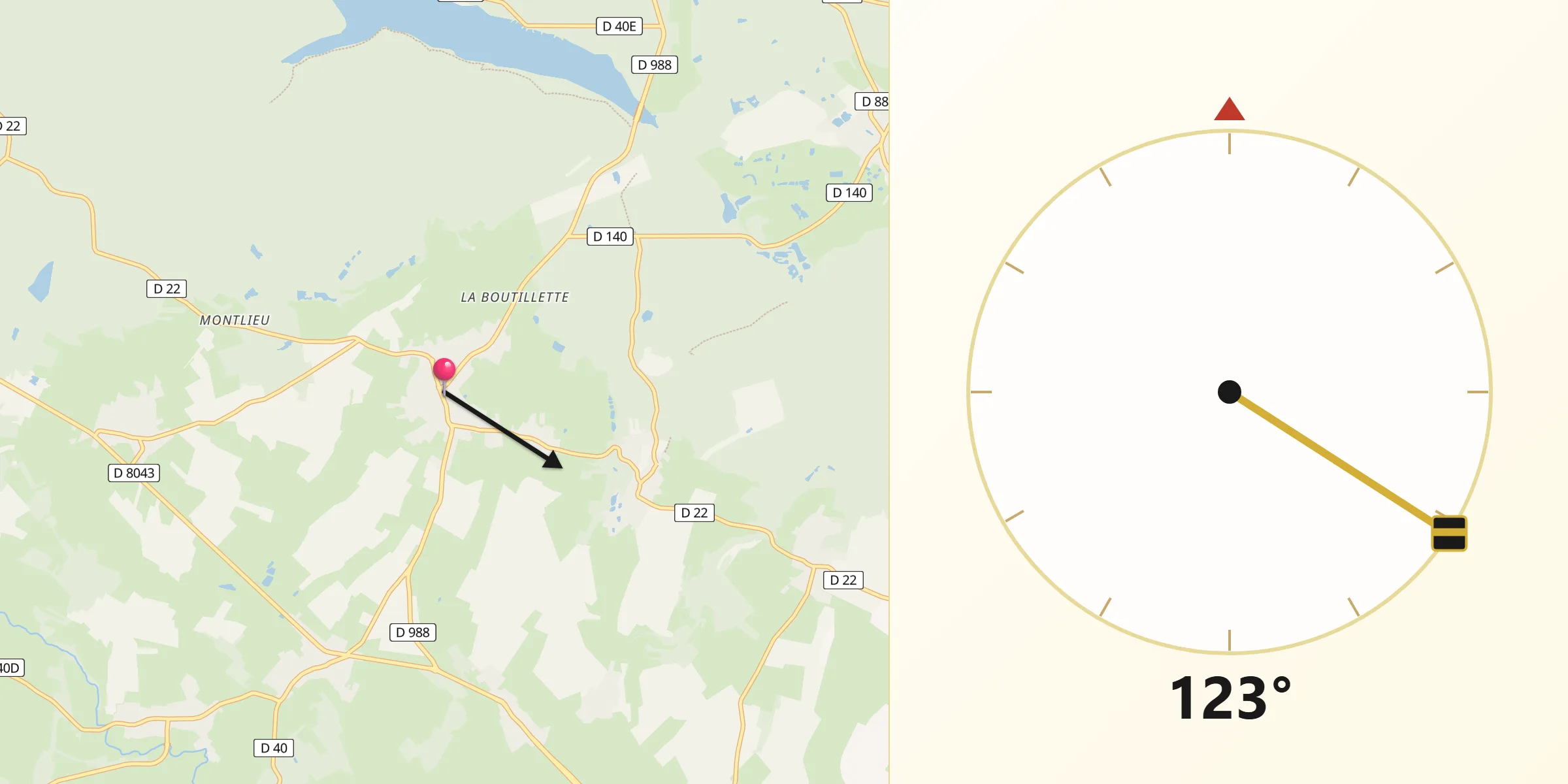 Direction vers la Qibla depuis Renwez