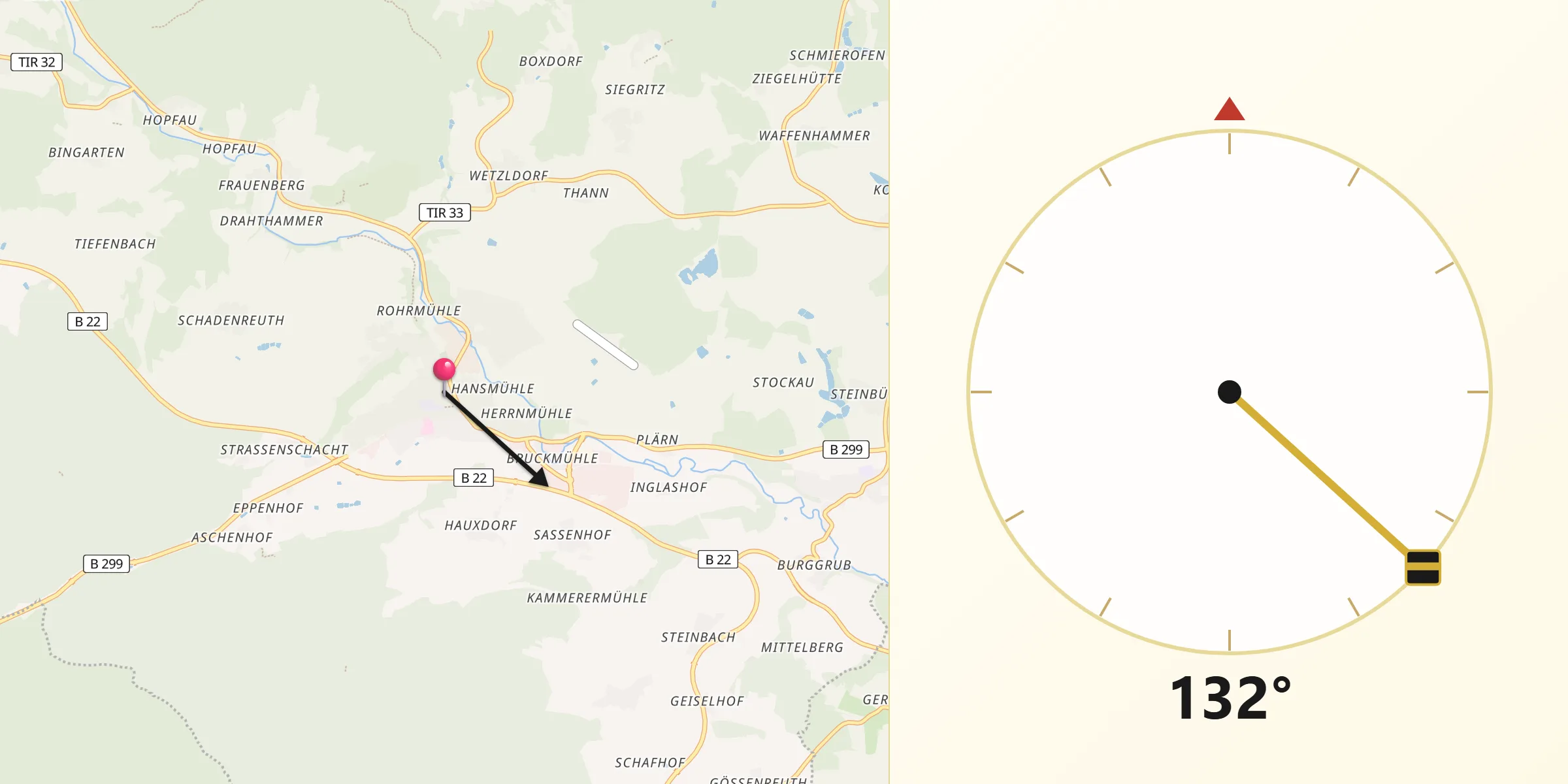 Qibla-Richtung von Erbendorf