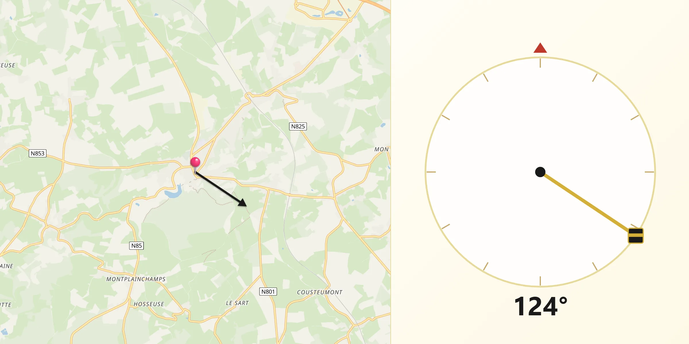 Direction vers la Qibla depuis Neufchâteau