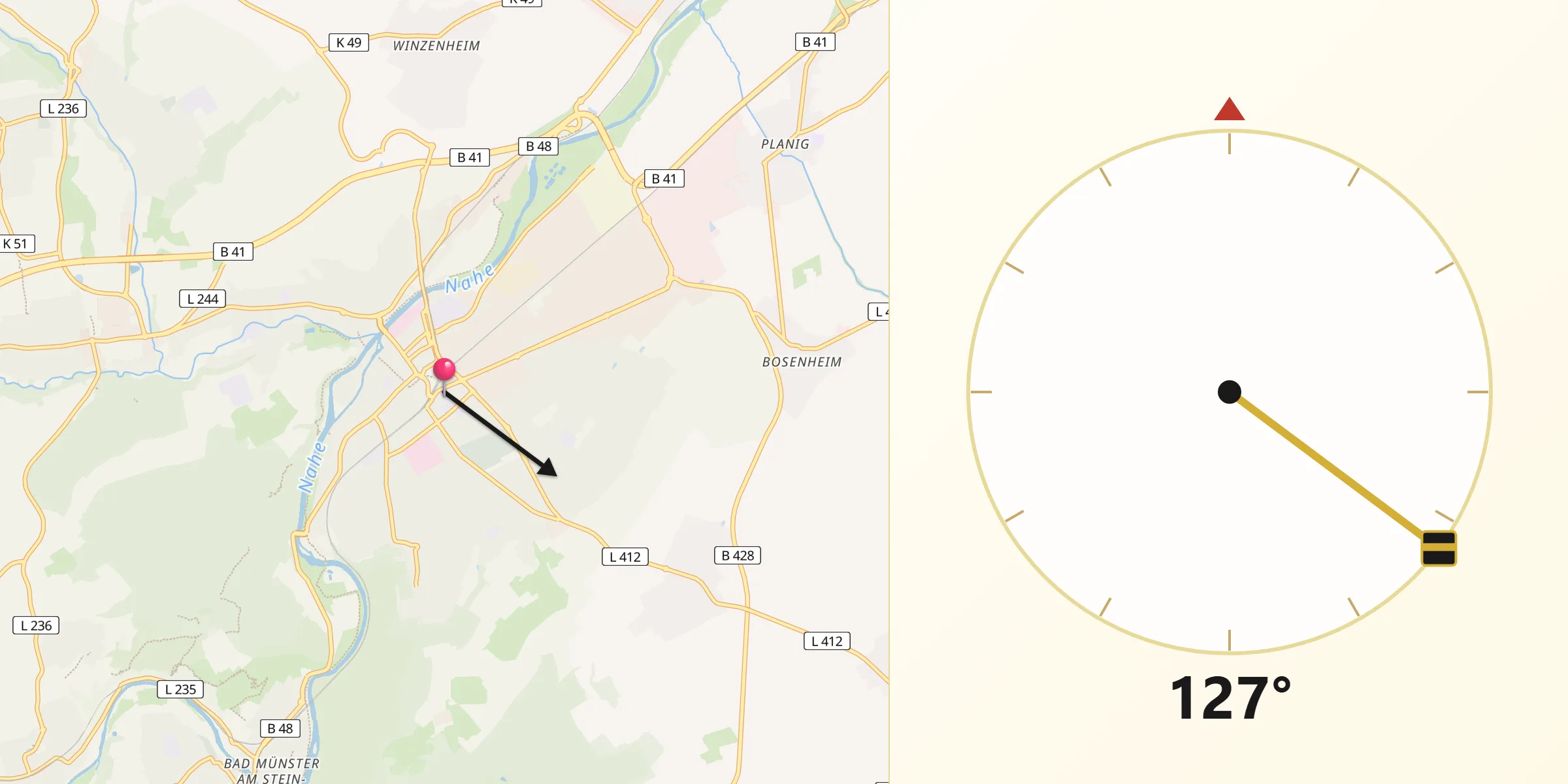 Qibla-Richtung von Bad Kreuznach