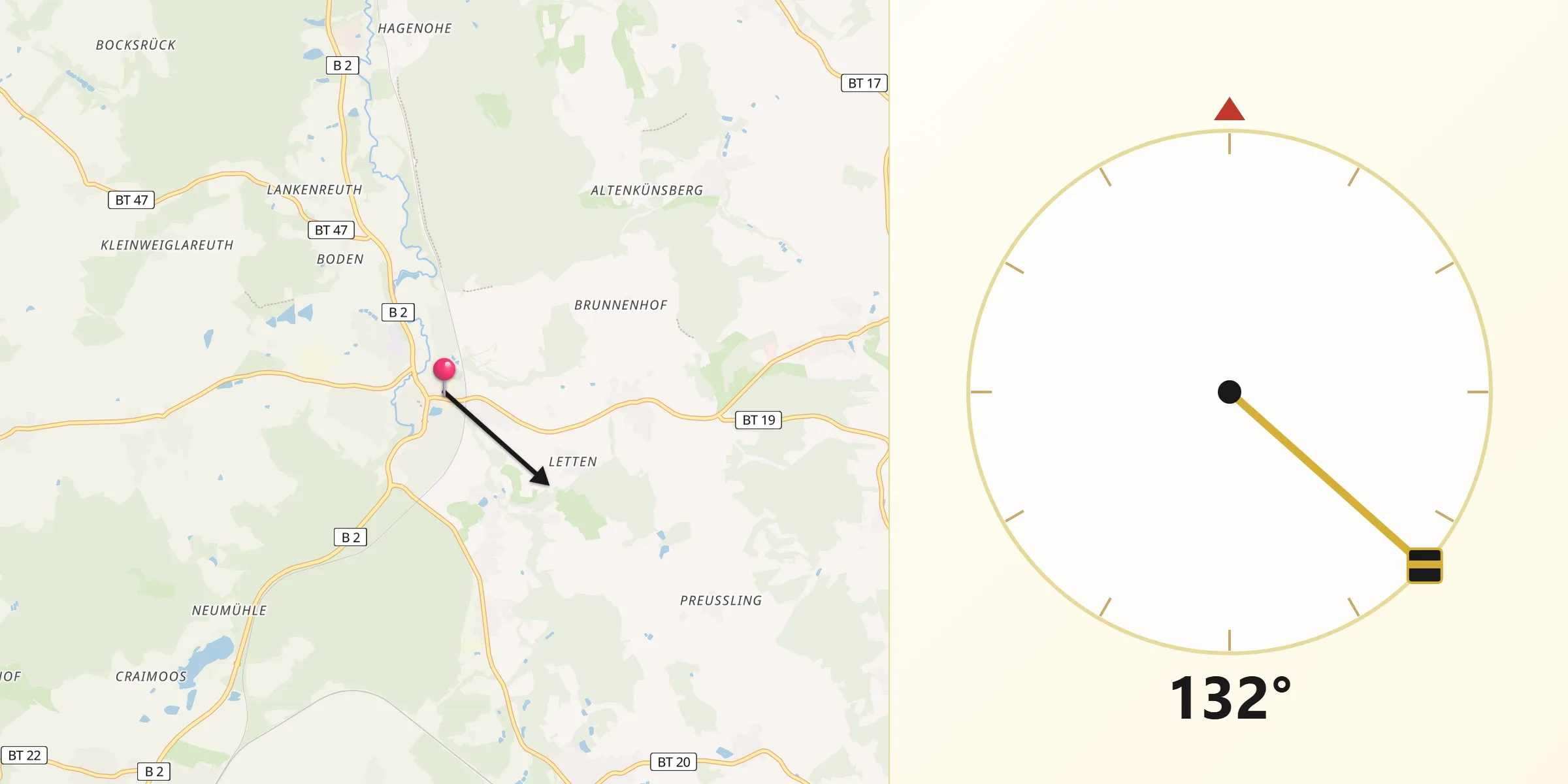 Qibla-Richtung von Creußen