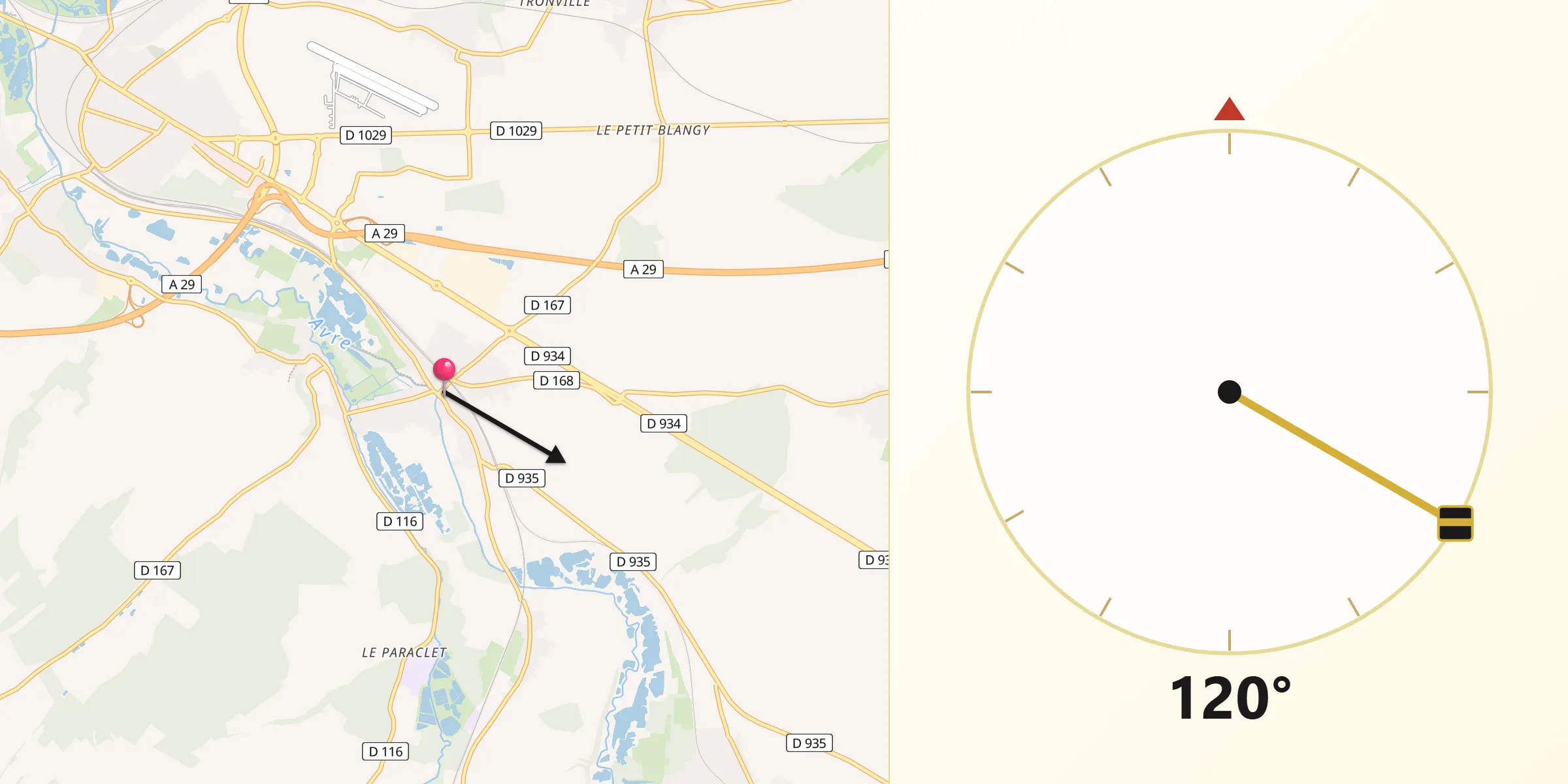Direction vers la Qibla depuis Boves