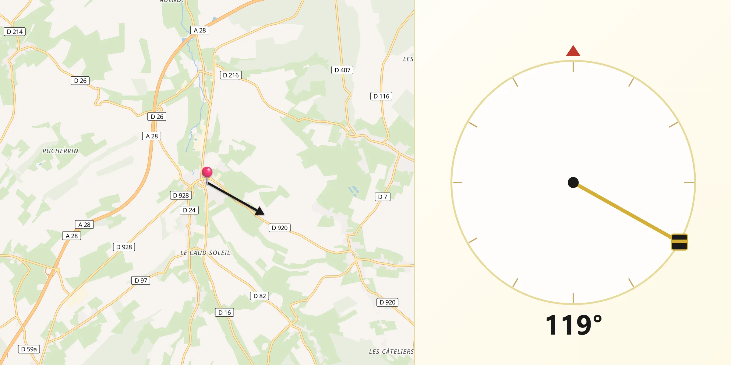 Direction vers la Qibla depuis Foucarmont