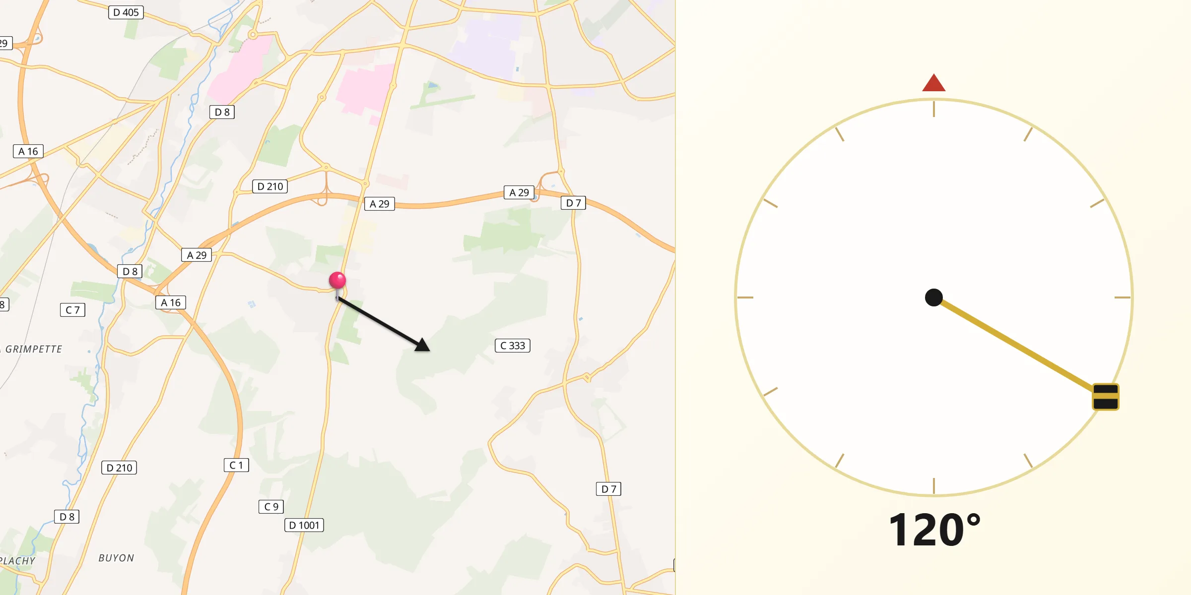 Direction vers la Qibla depuis Dury