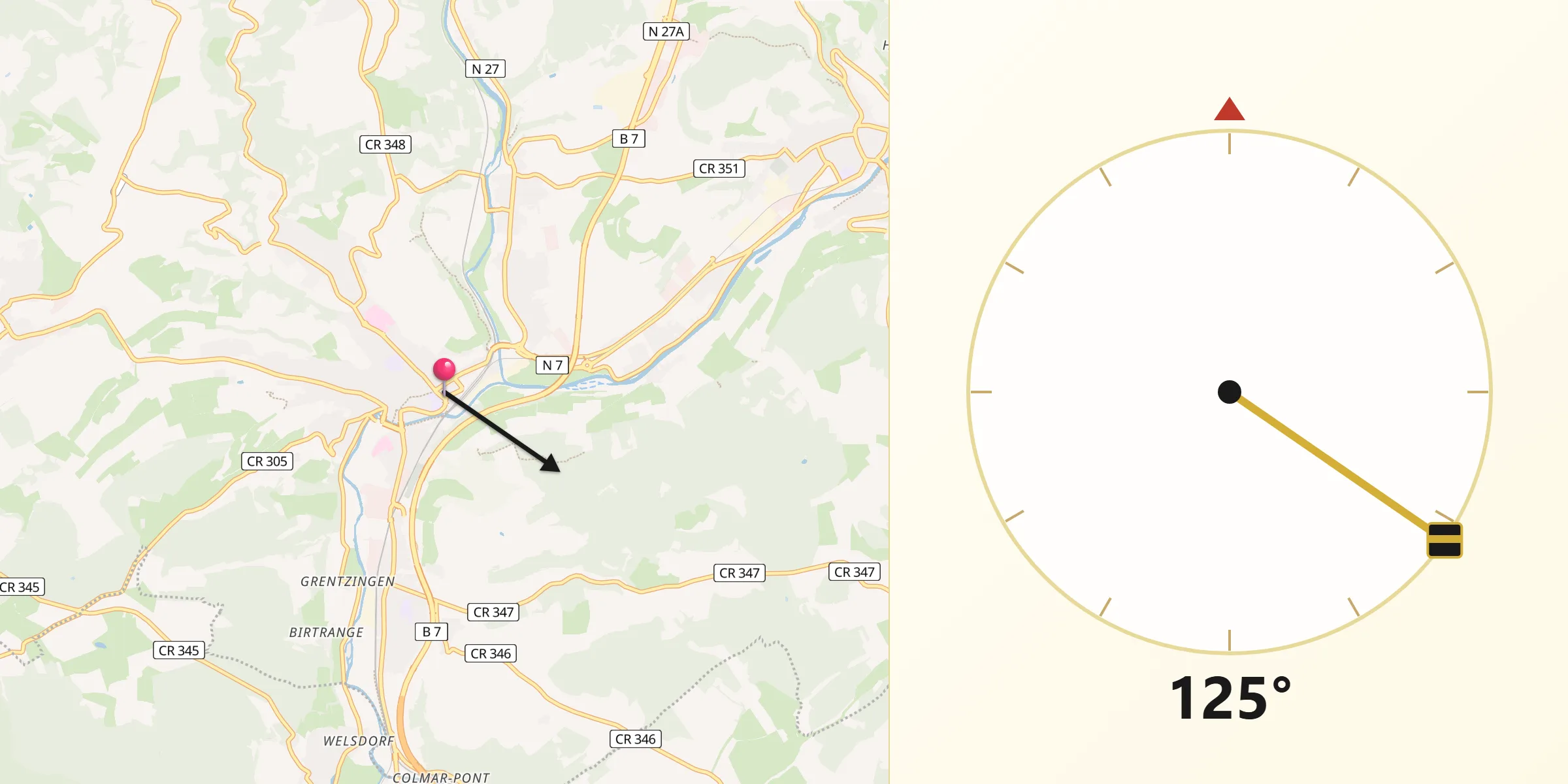 Direction vers la Qibla depuis Ettelbruck