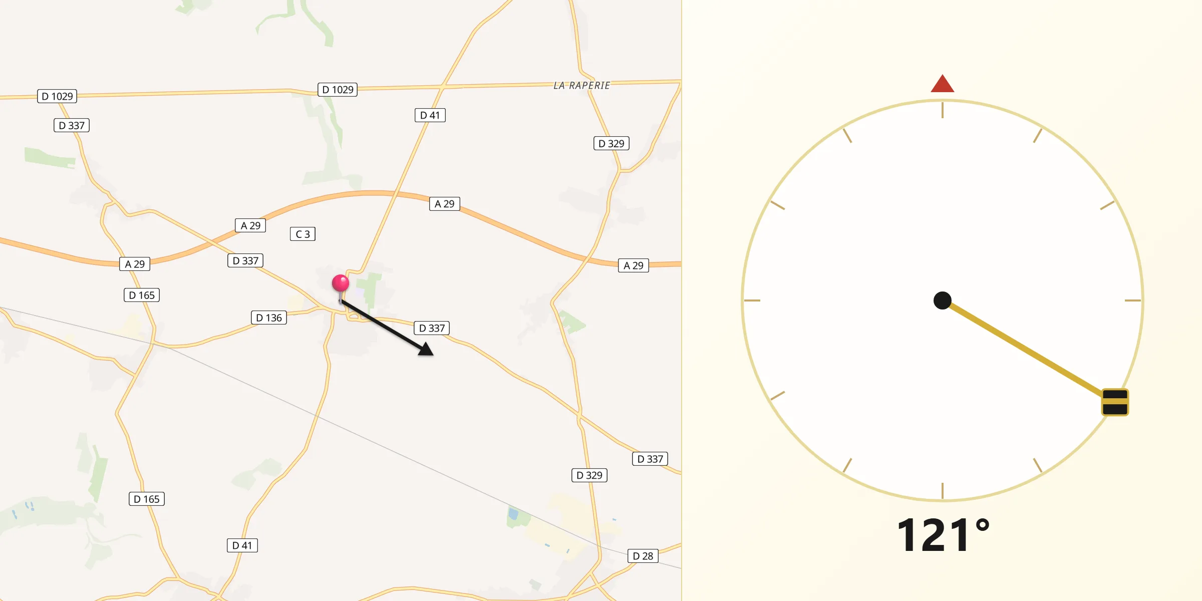 Direction vers la Qibla depuis Harbonnières