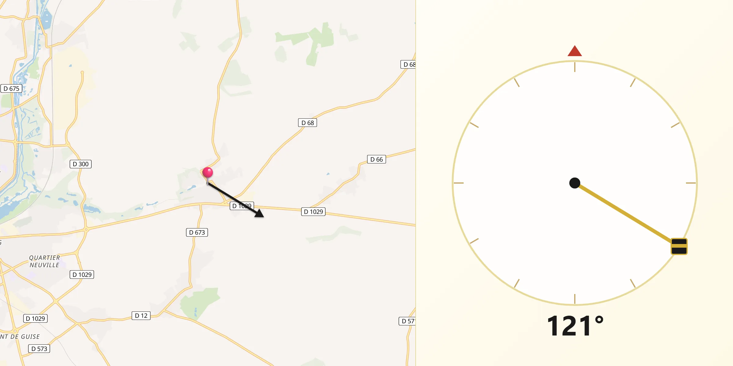 Direction vers la Qibla depuis Homblières