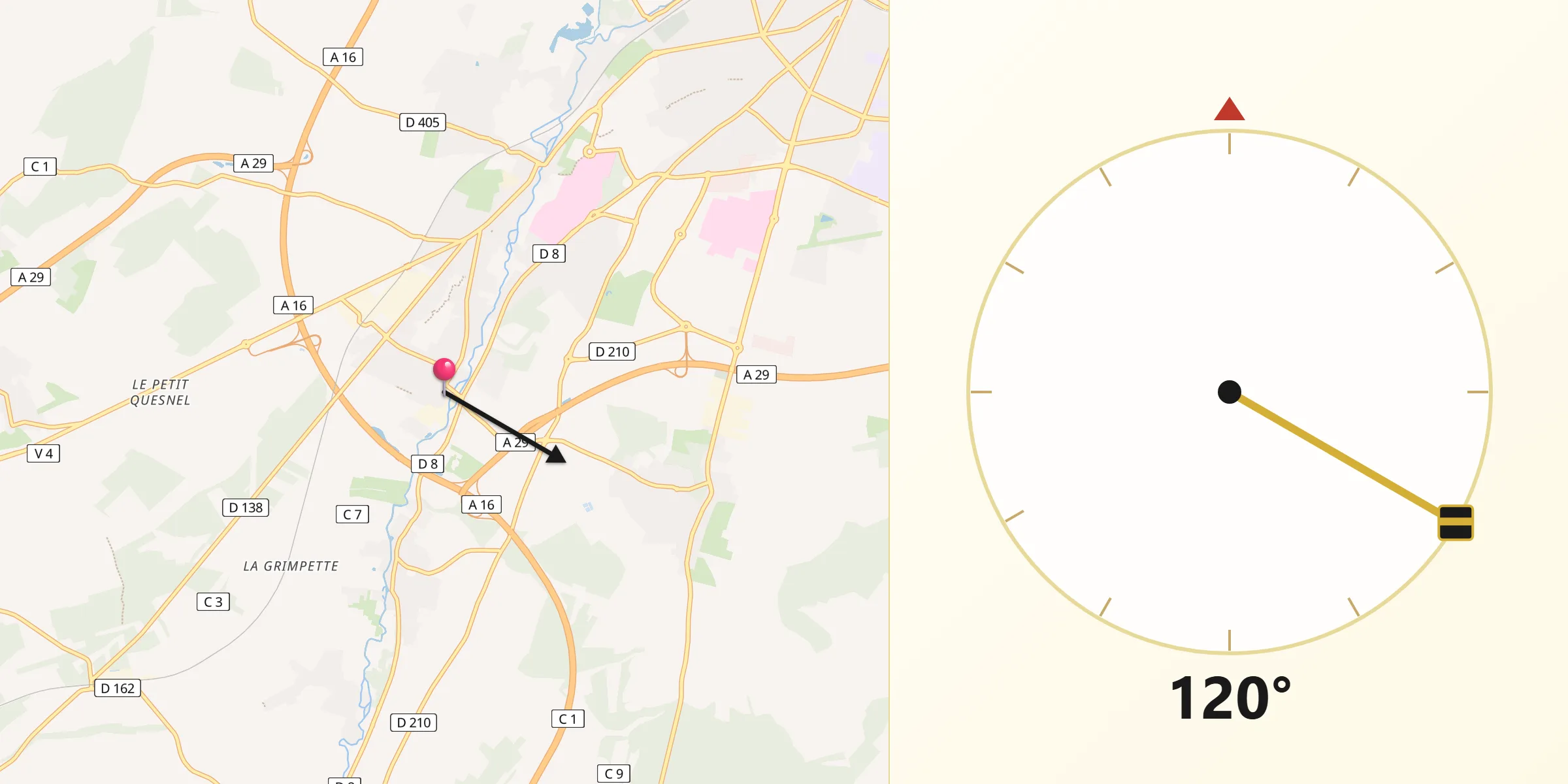 Direction vers la Qibla depuis Saleux