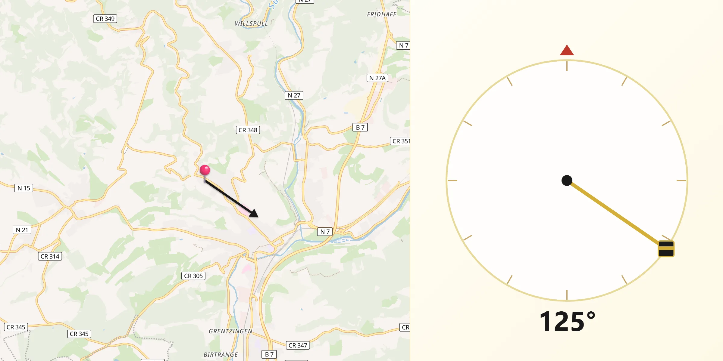 Direction vers la Qibla depuis Warken