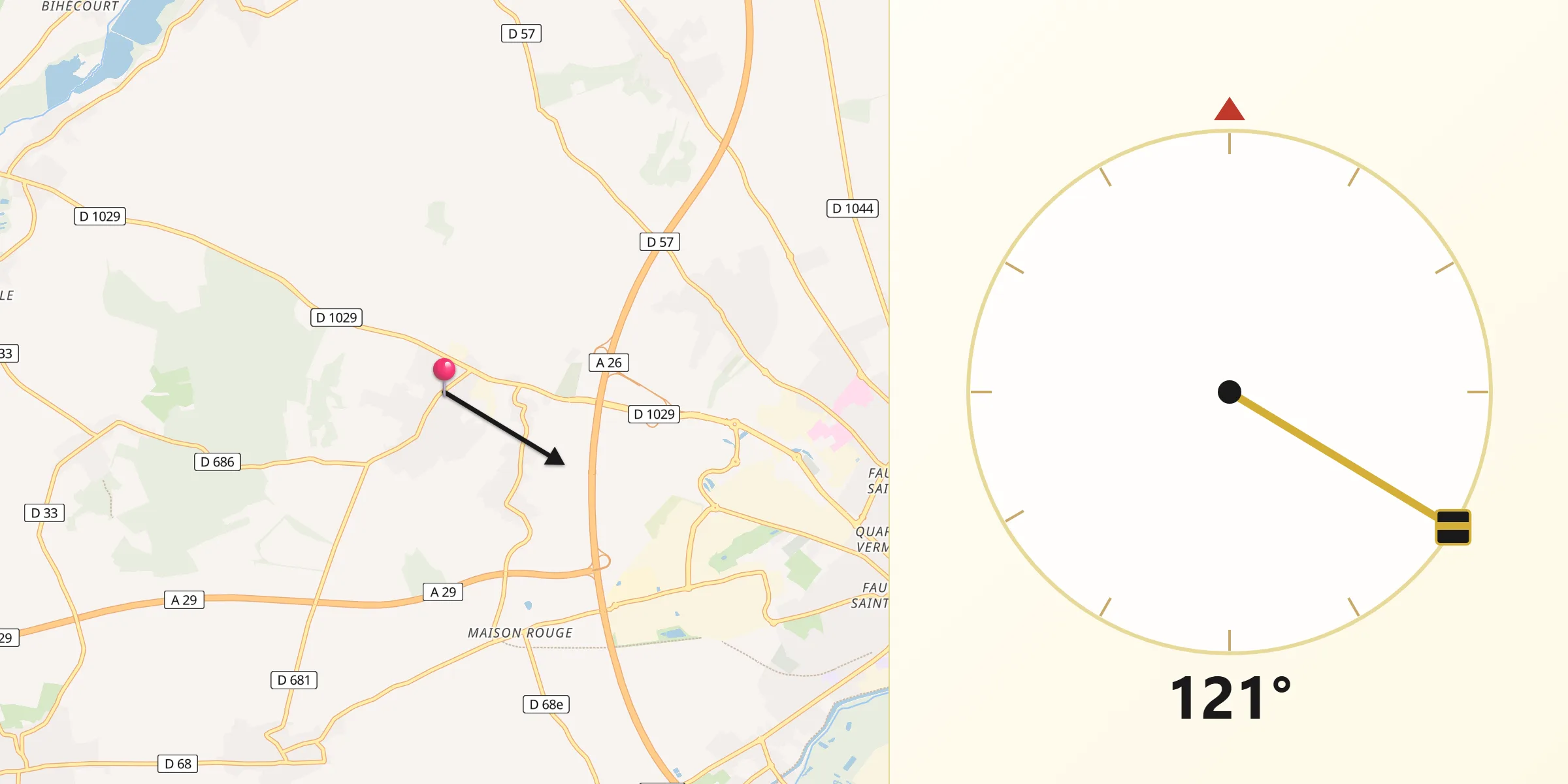 Direction vers la Qibla depuis Holnon