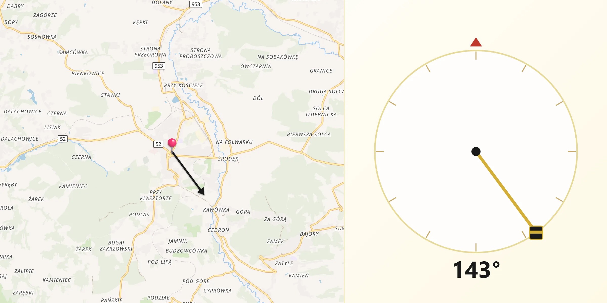 Kierunek Qibla z Kalwaria Zebrzydowska