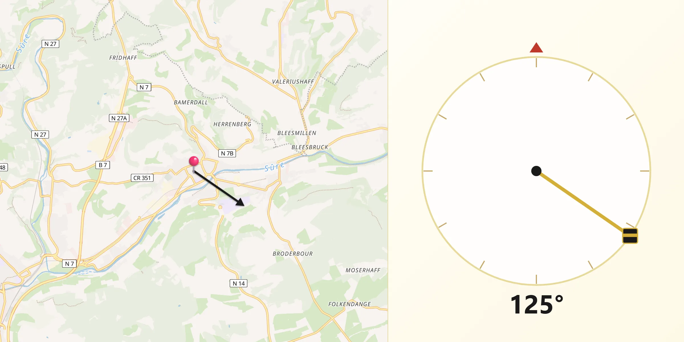 Qibla-Richtung von Diekirch
