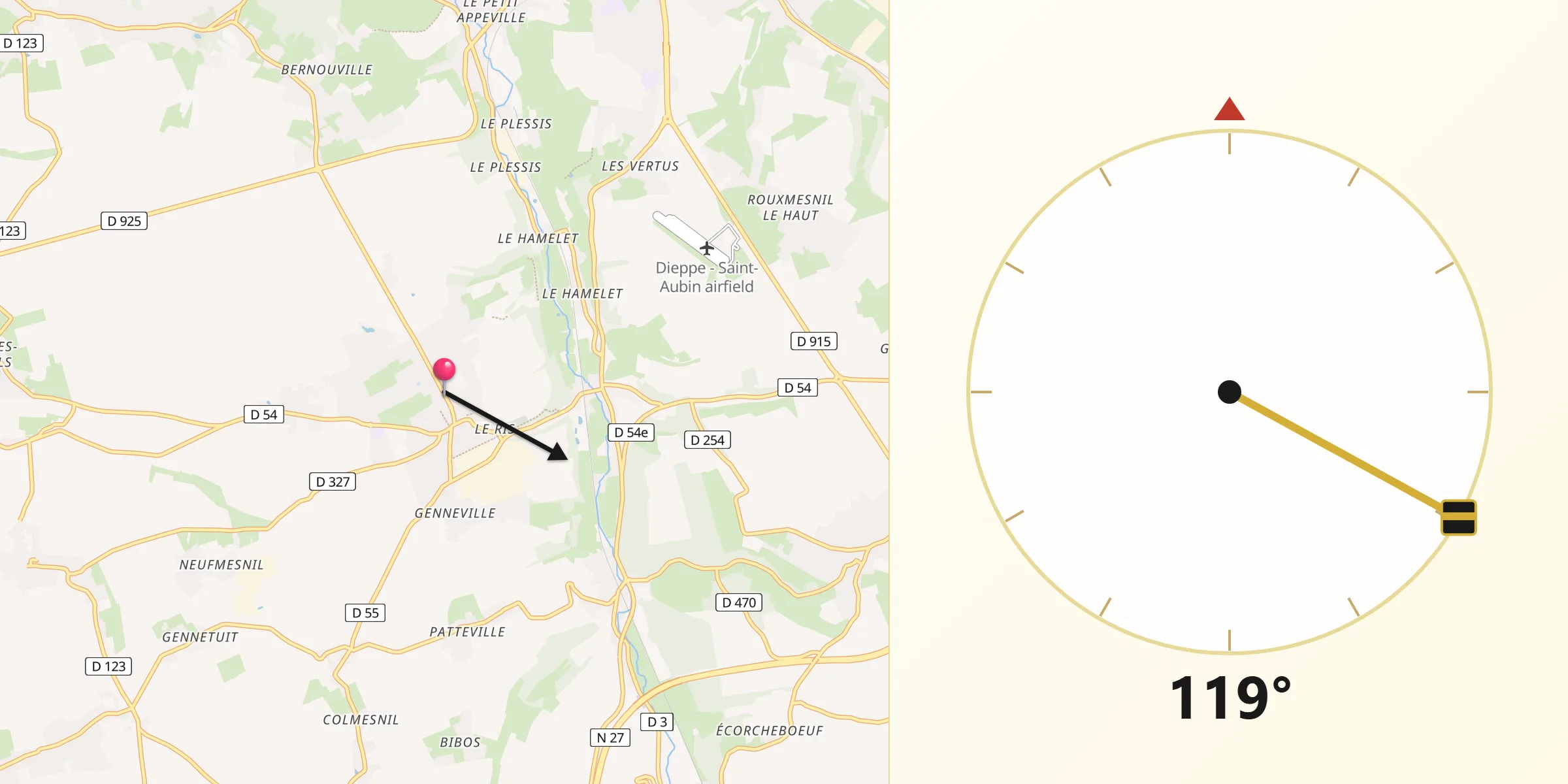 Direction vers la Qibla depuis Offranville