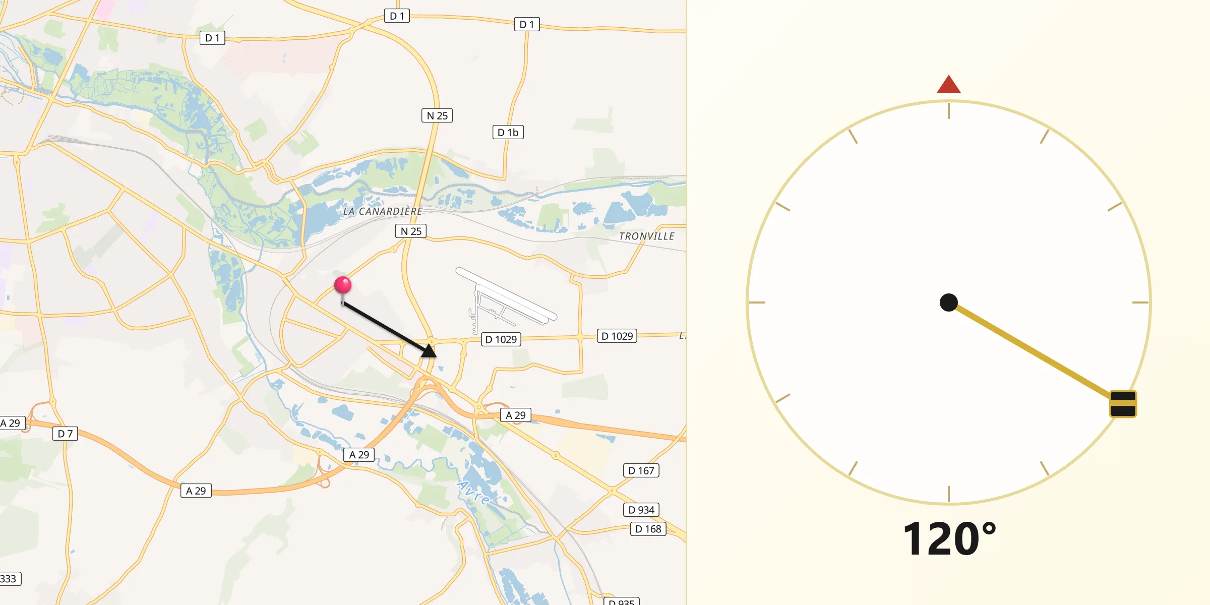 Direction vers la Qibla depuis Longueau