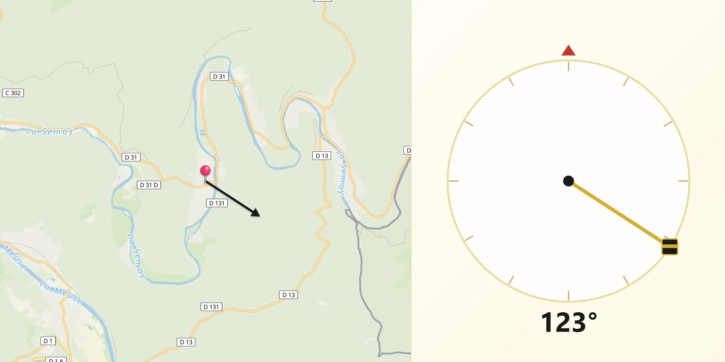 Direction vers la Qibla depuis Thilay