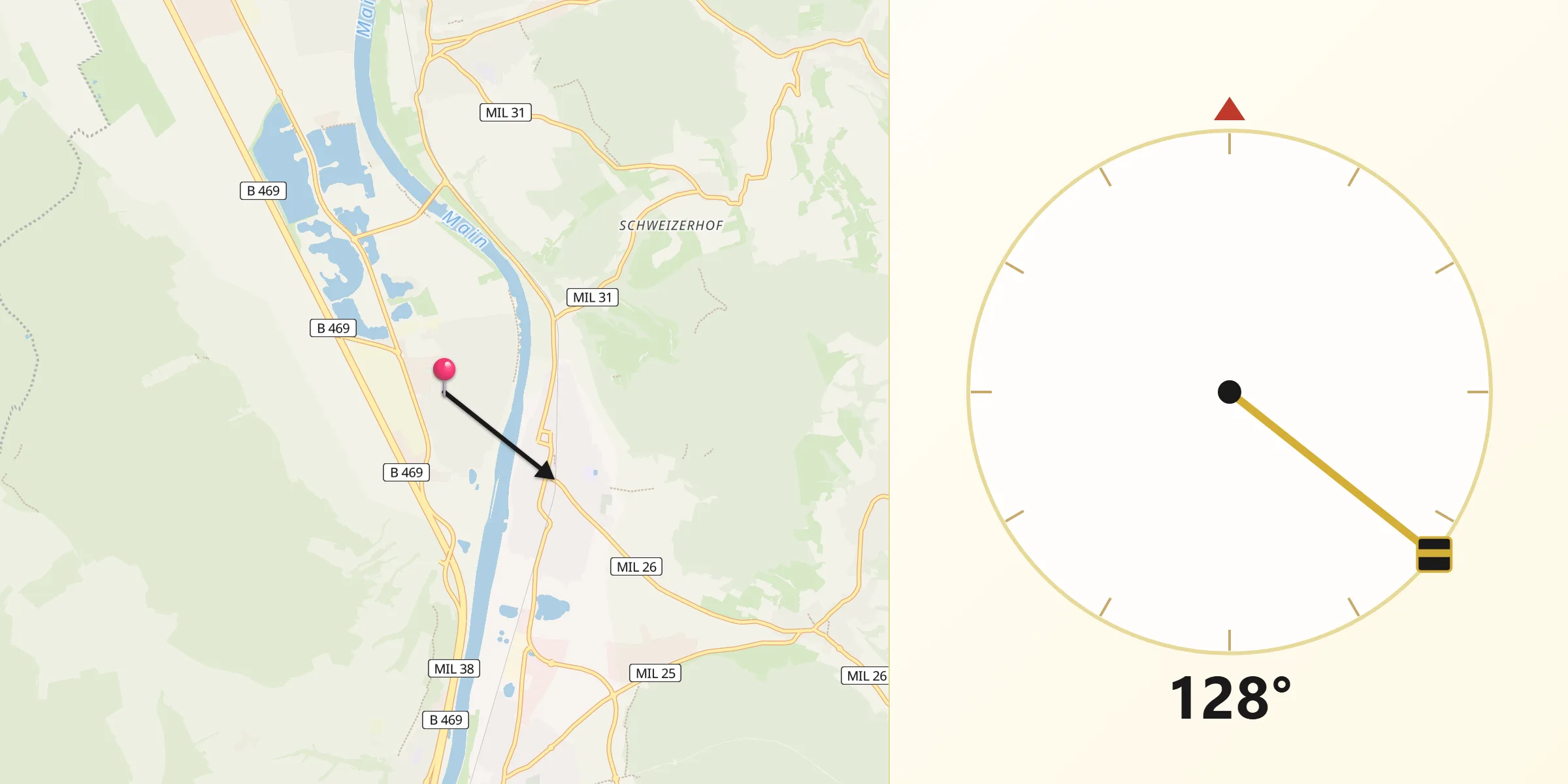 Qibla-Richtung von Großwallstadt