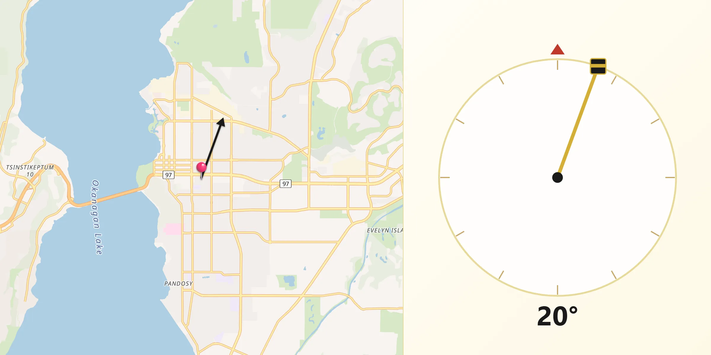 Qibla Direction from Kelowna