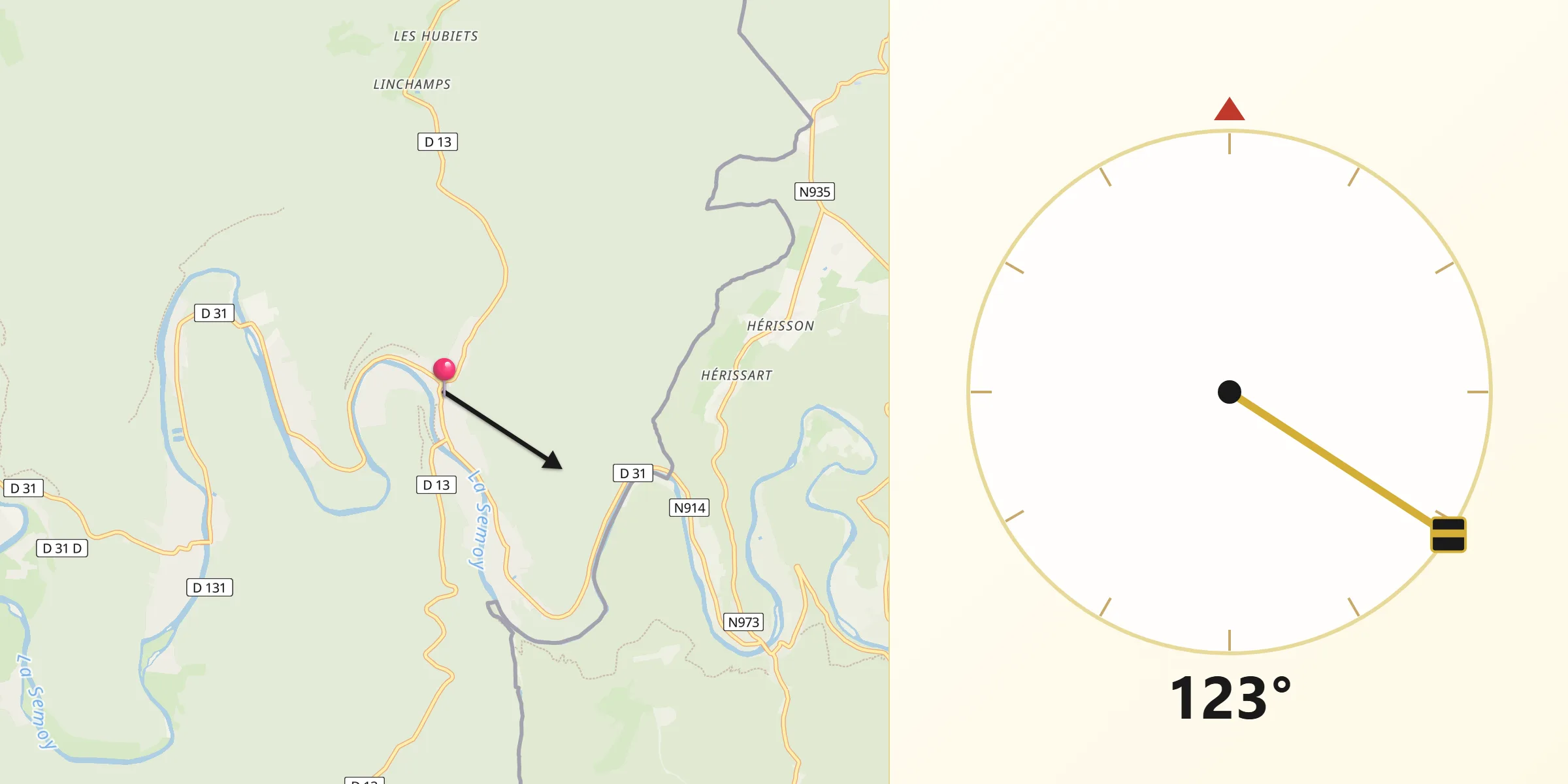 Direction vers la Qibla depuis Les Hautes-Rivières