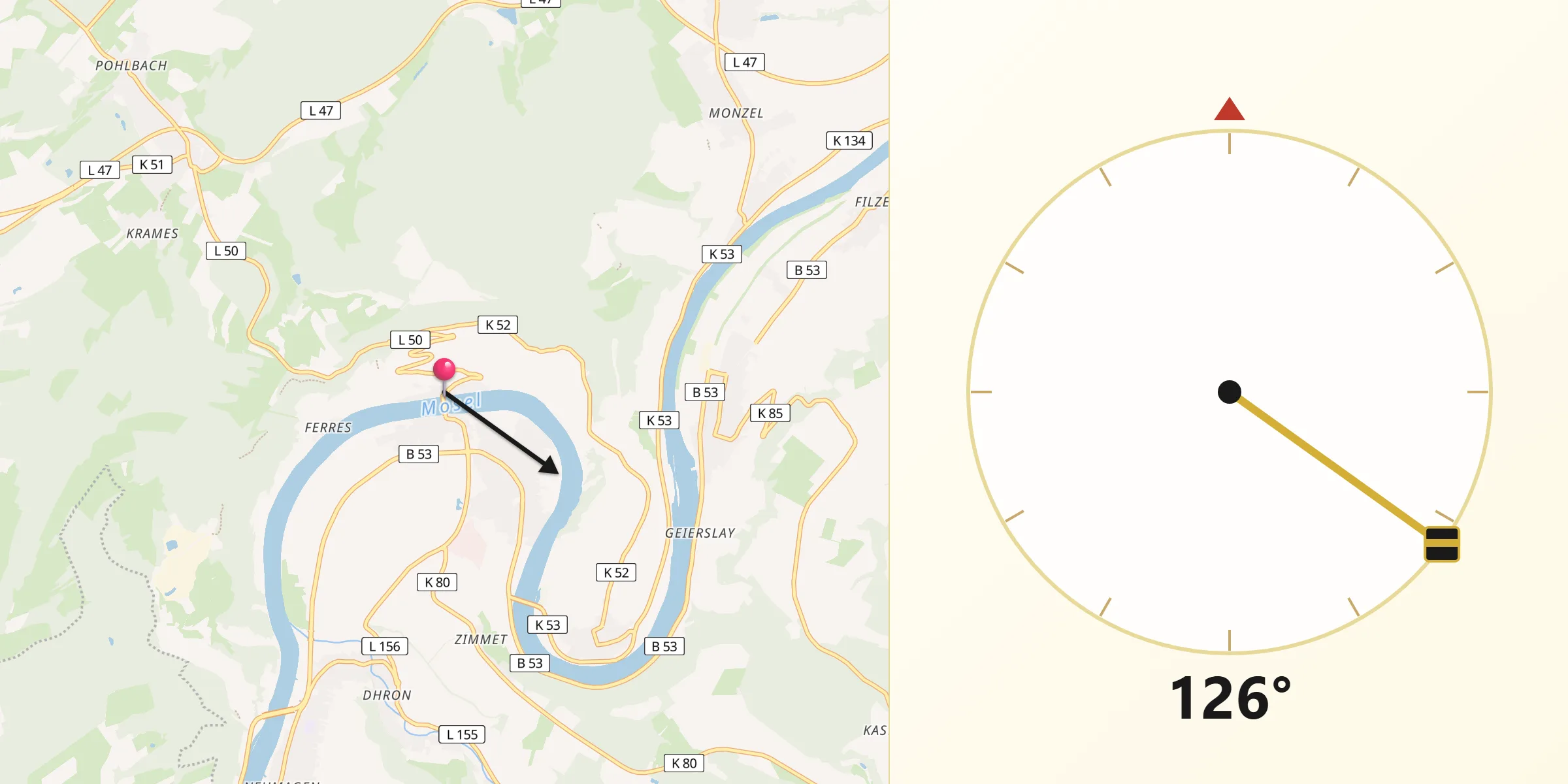 Qibla-Richtung von Piesport
