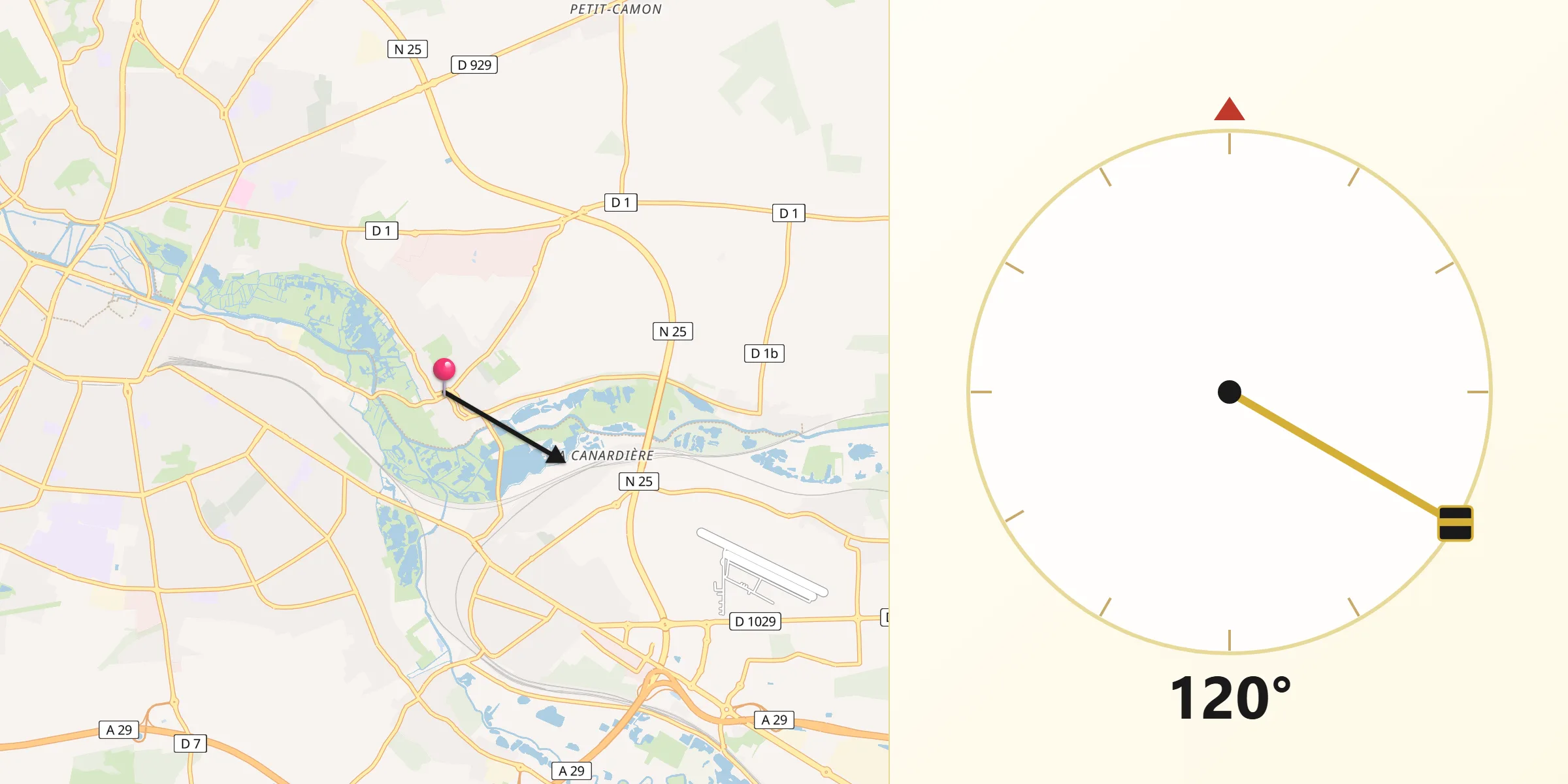 Direction vers la Qibla depuis Camon