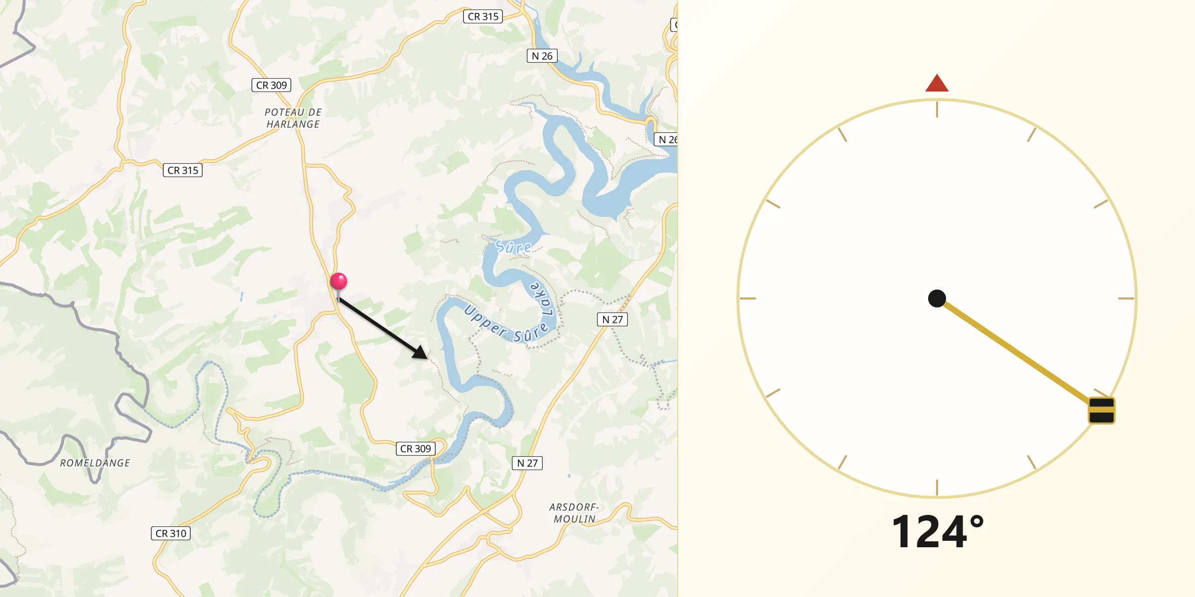 Direction vers la Qibla depuis Boulaide