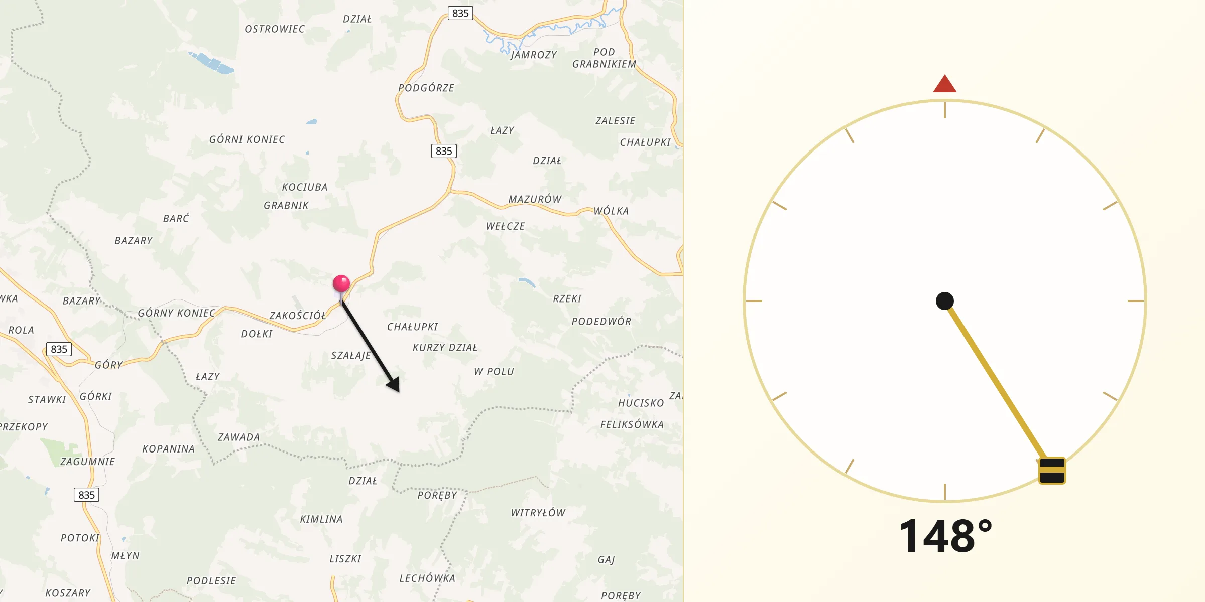 Kierunek Qibla z Jawornik Polski