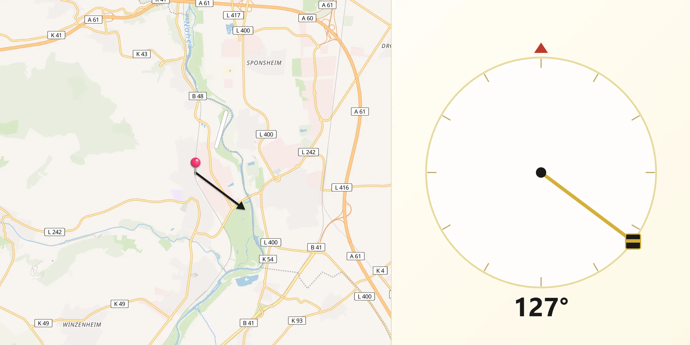 Qibla-Richtung von Langenlonsheim