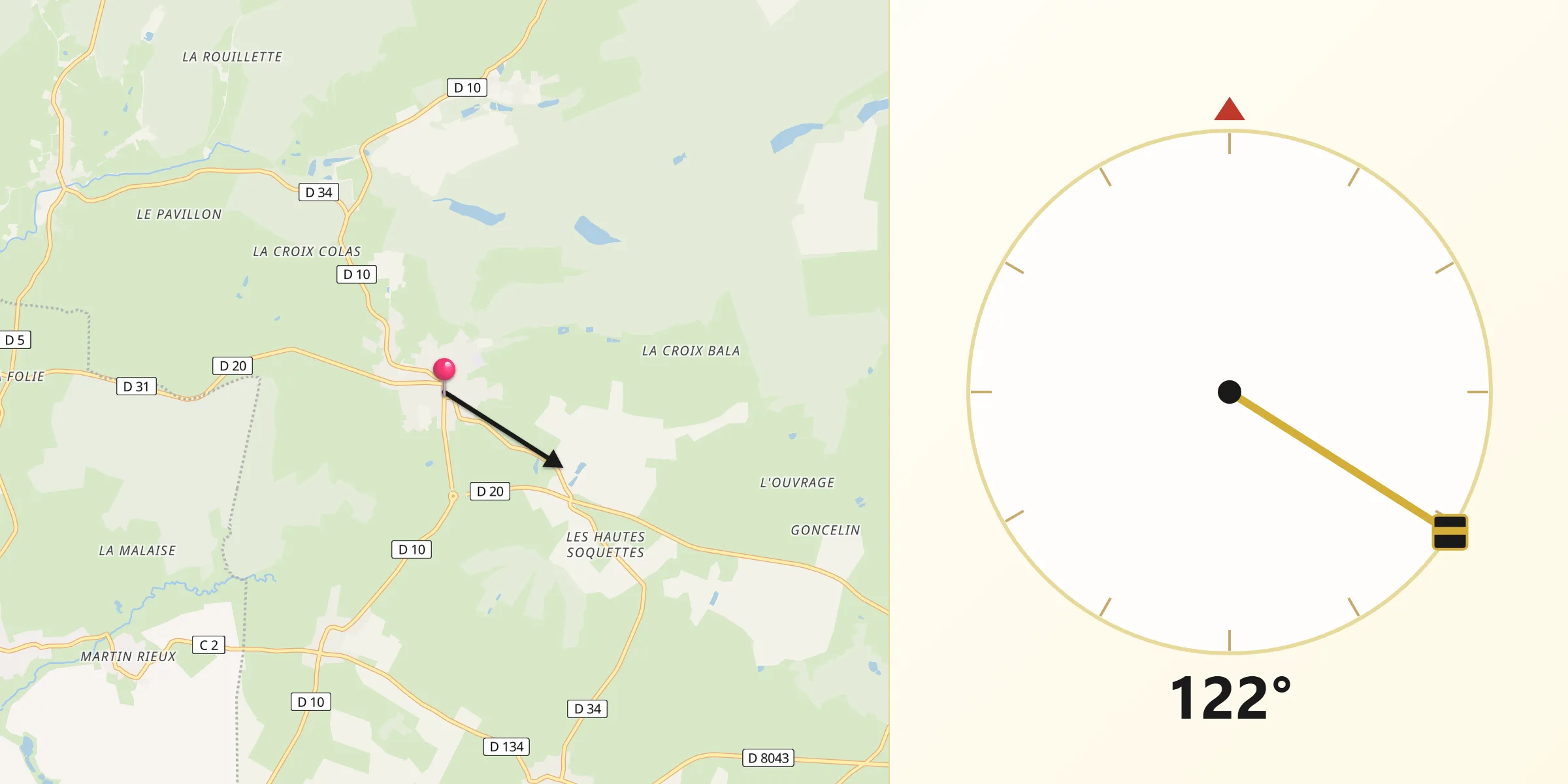 Direction vers la Qibla depuis Signy-le-Petit