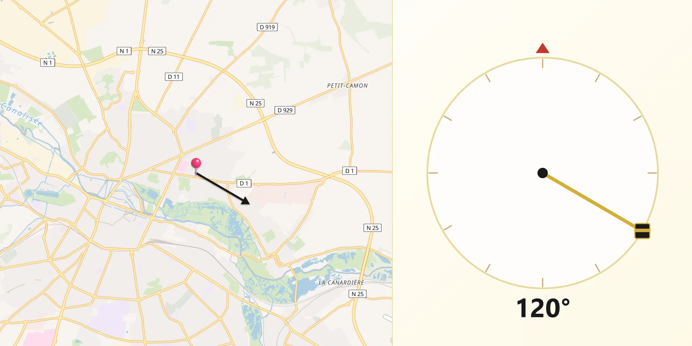 Direction vers la Qibla depuis Rivery
