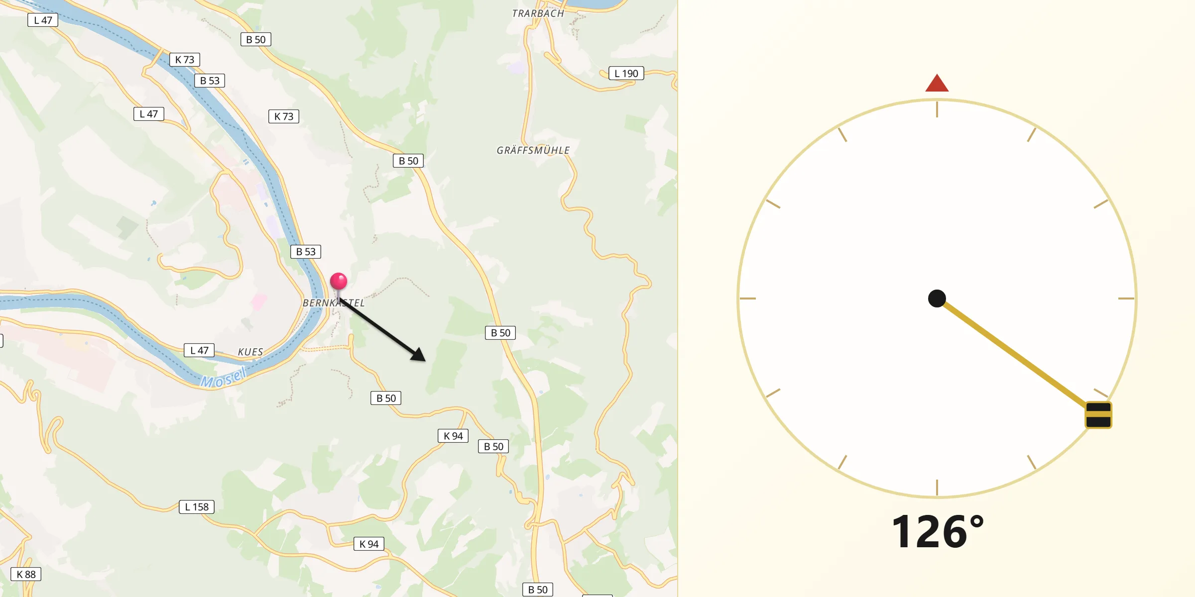Qibla-Richtung von Bernkastel-Kues