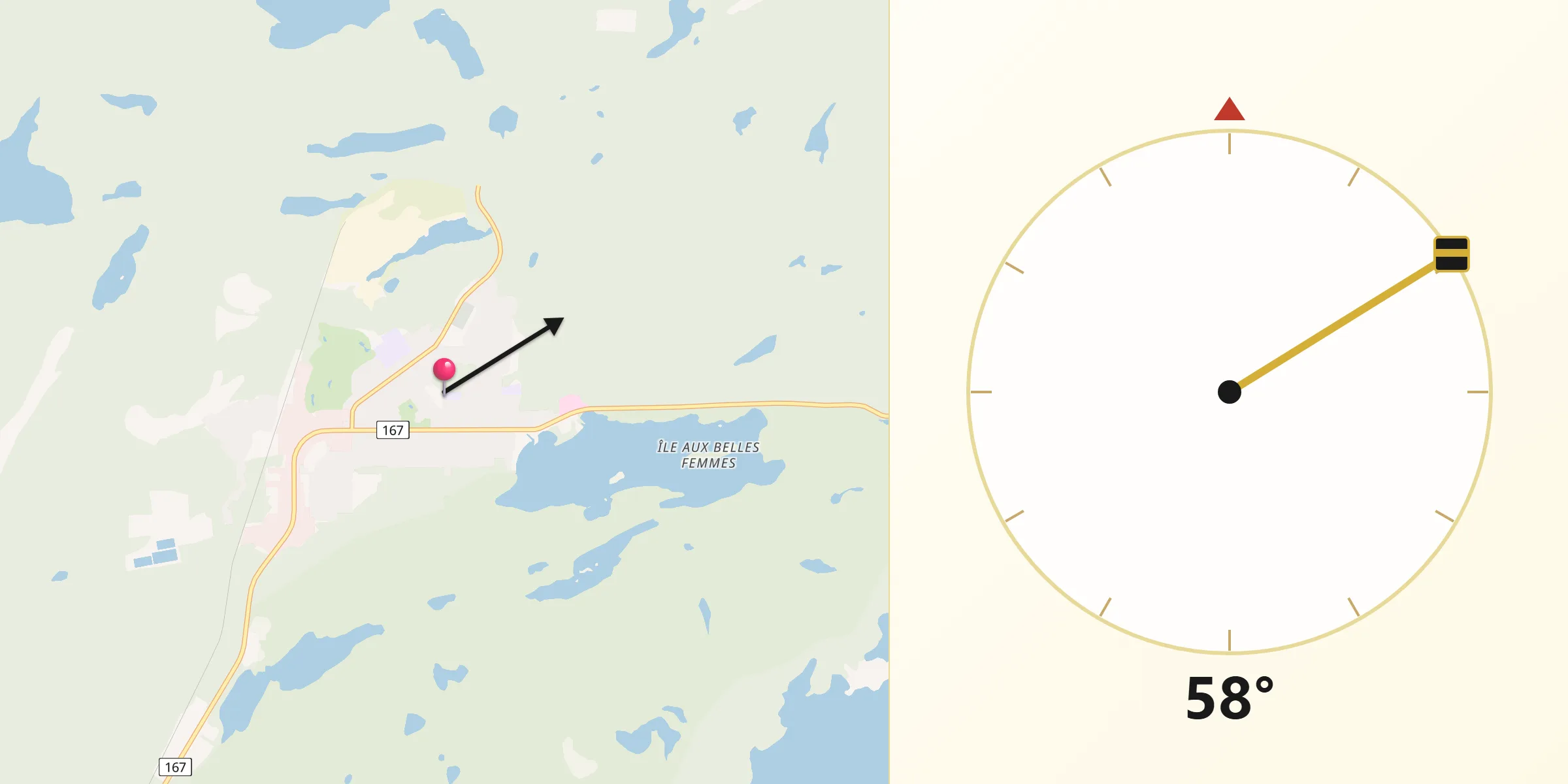 Qibla Direction from Chibougamau