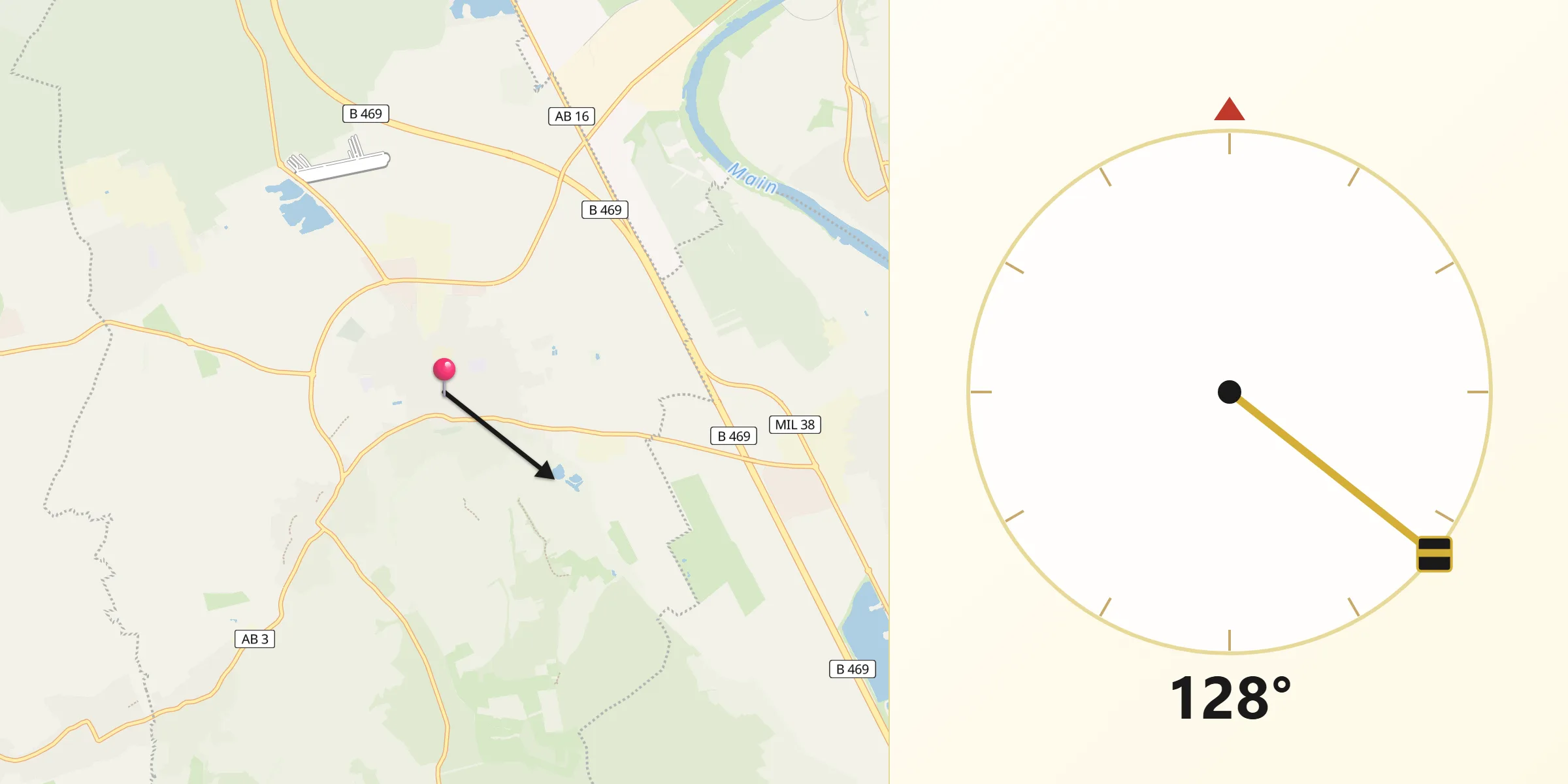 Qibla-Richtung von Großostheim