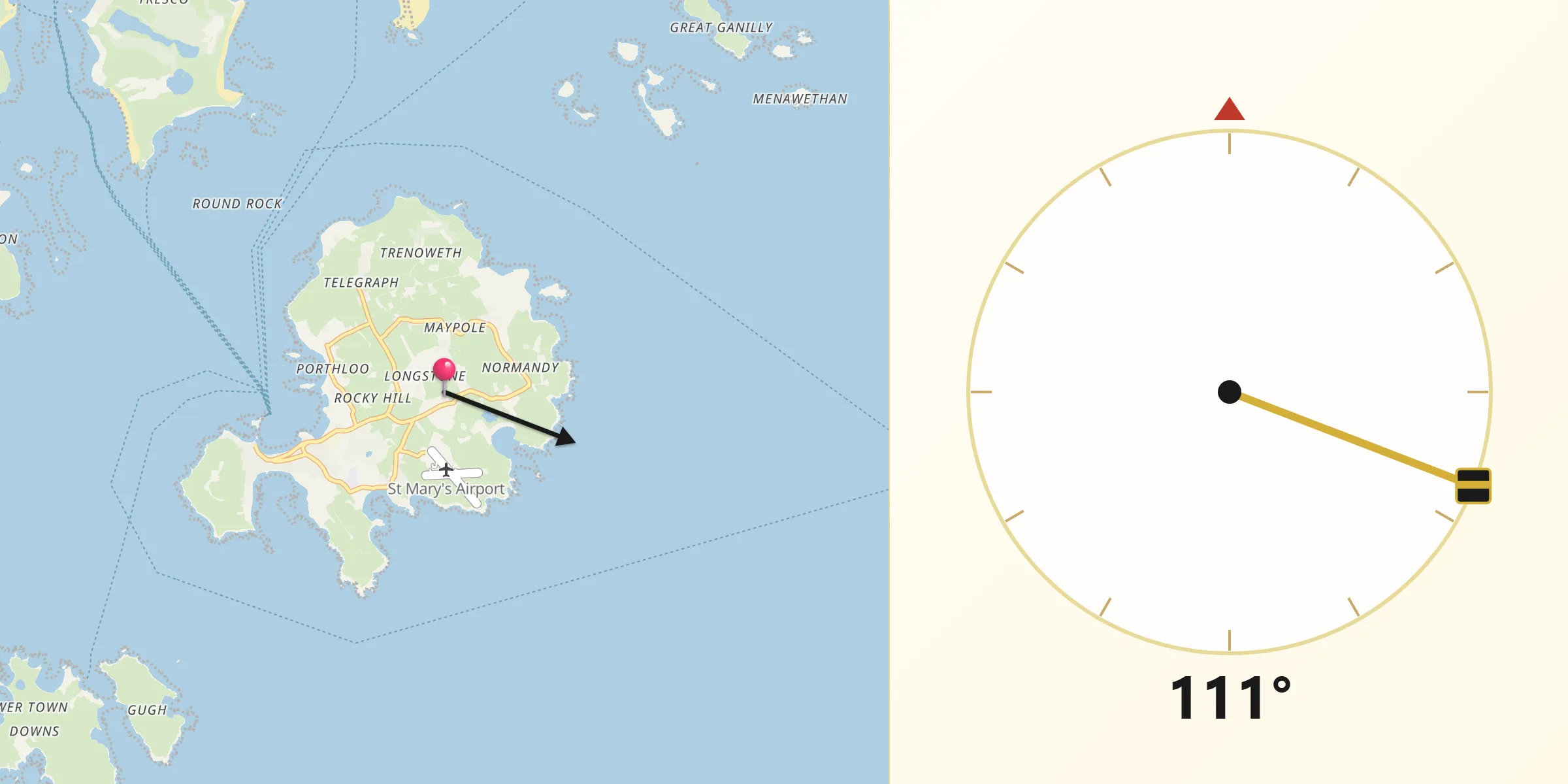 Qibla Direction from St Mary's Isles of Scilly