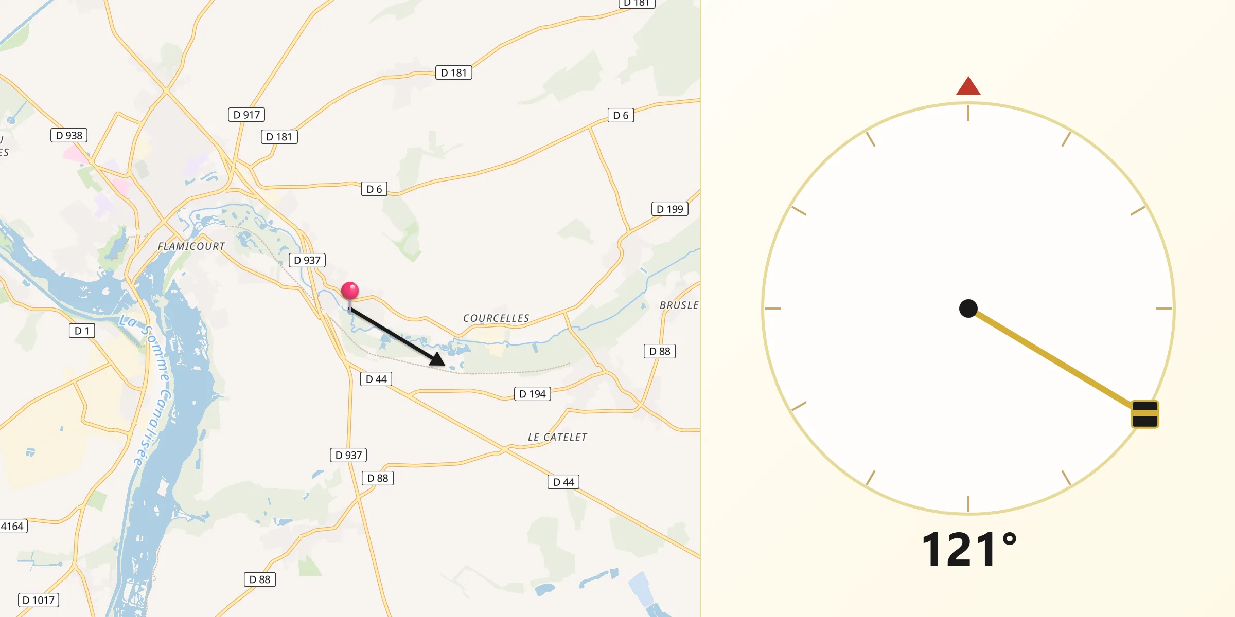 Direction vers la Qibla depuis Doingt