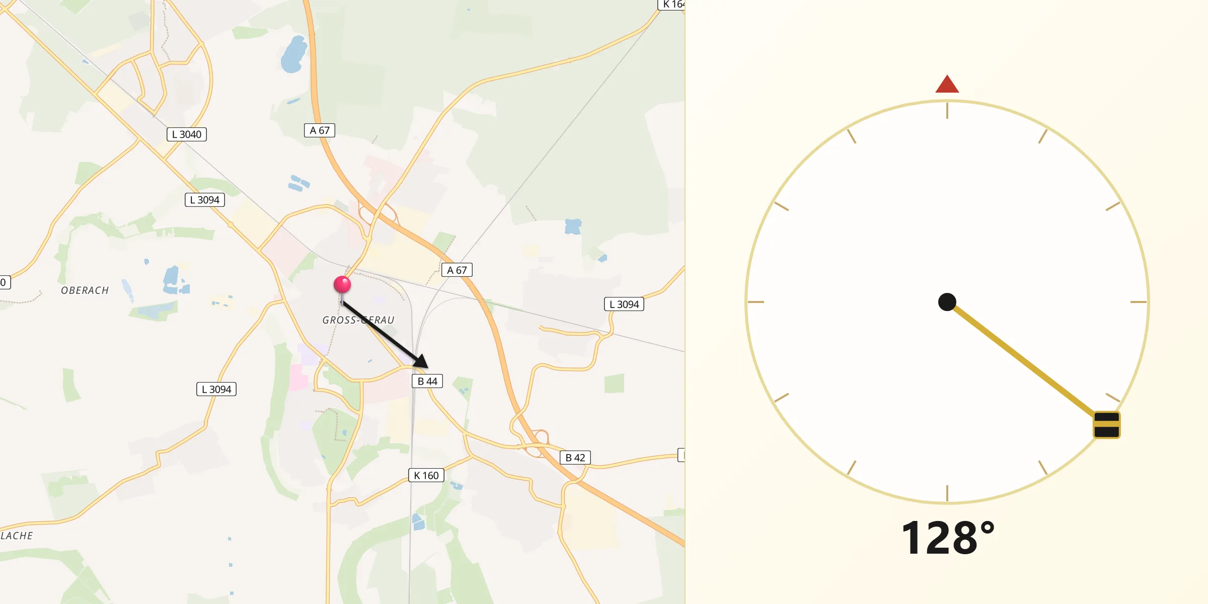 Qibla-Richtung von Groß-Gerau