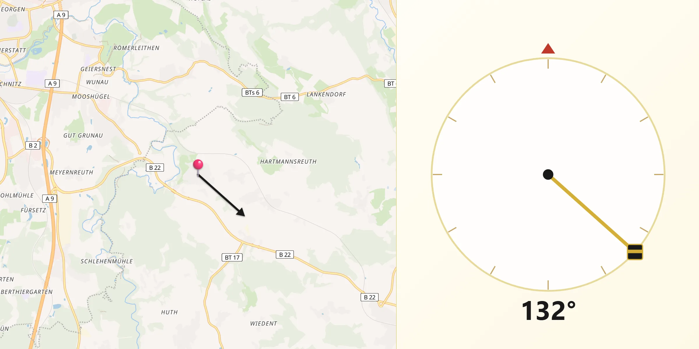 Qibla-Richtung von Neunkirchen am Main