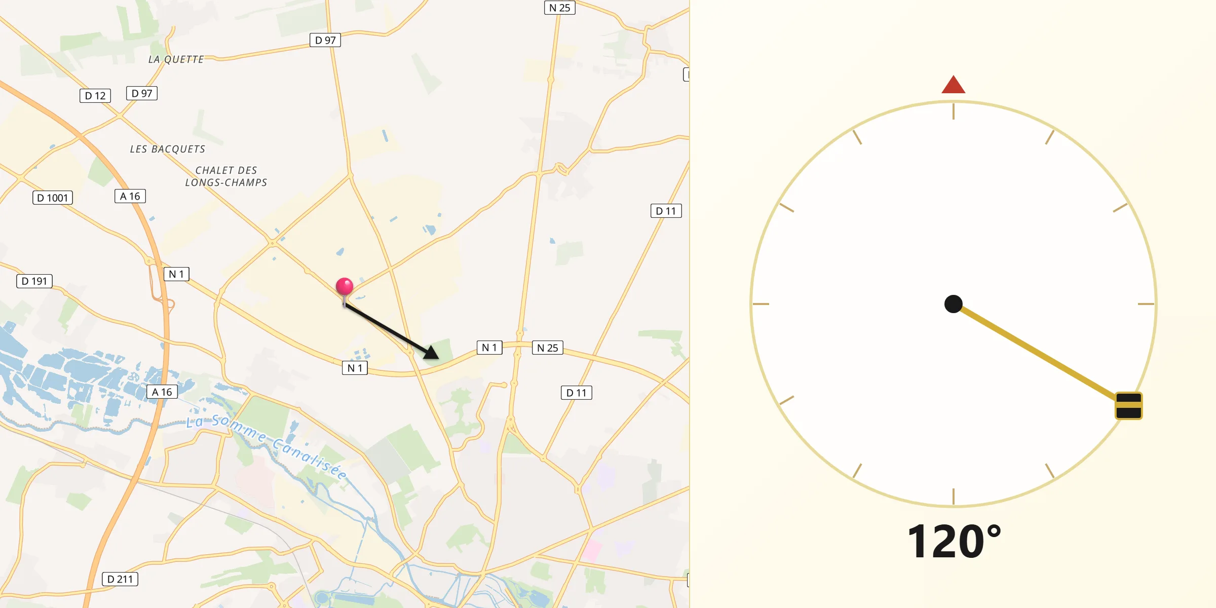 Direction vers la Qibla depuis Somme