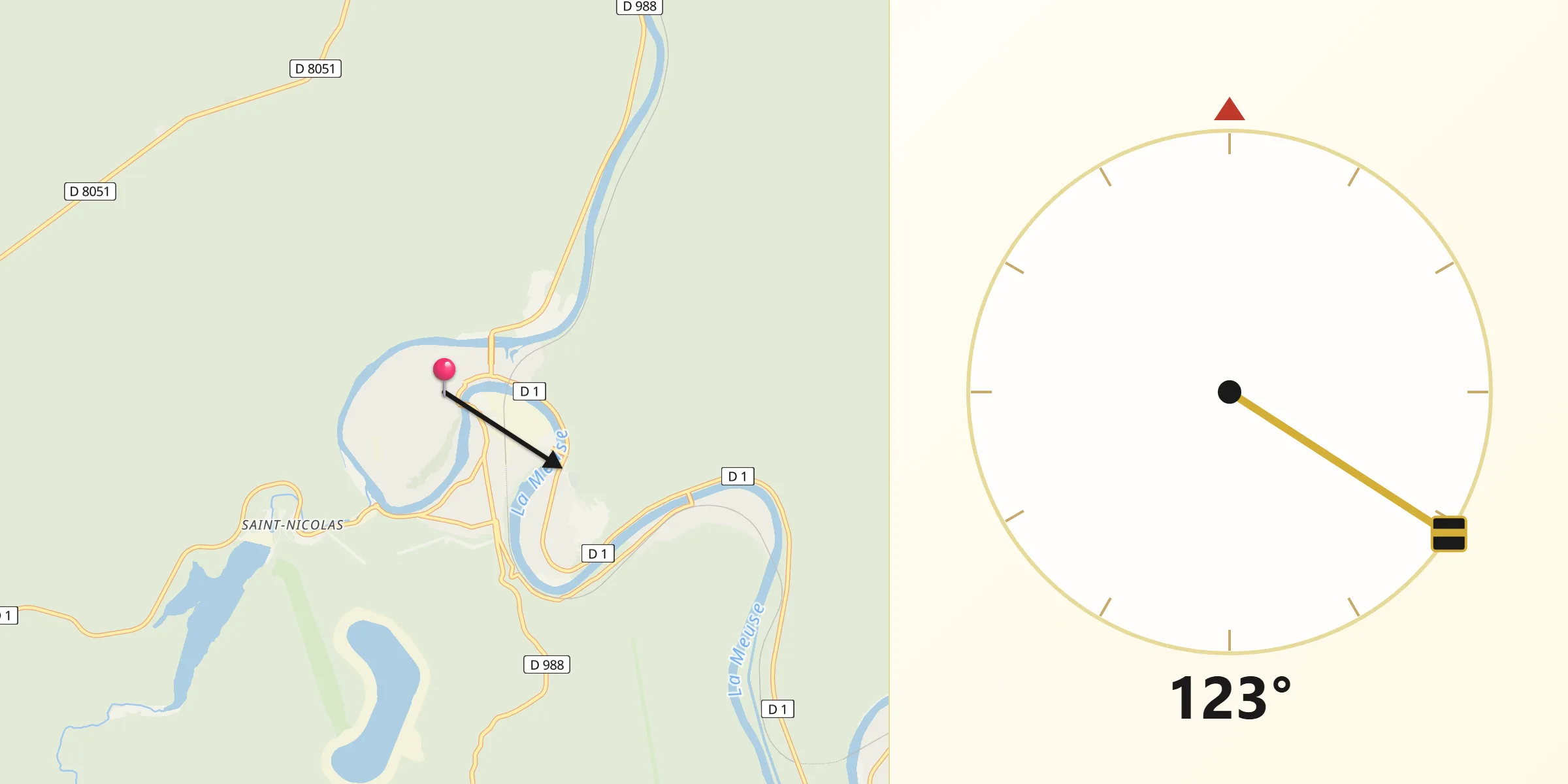 Direction vers la Qibla depuis Revin