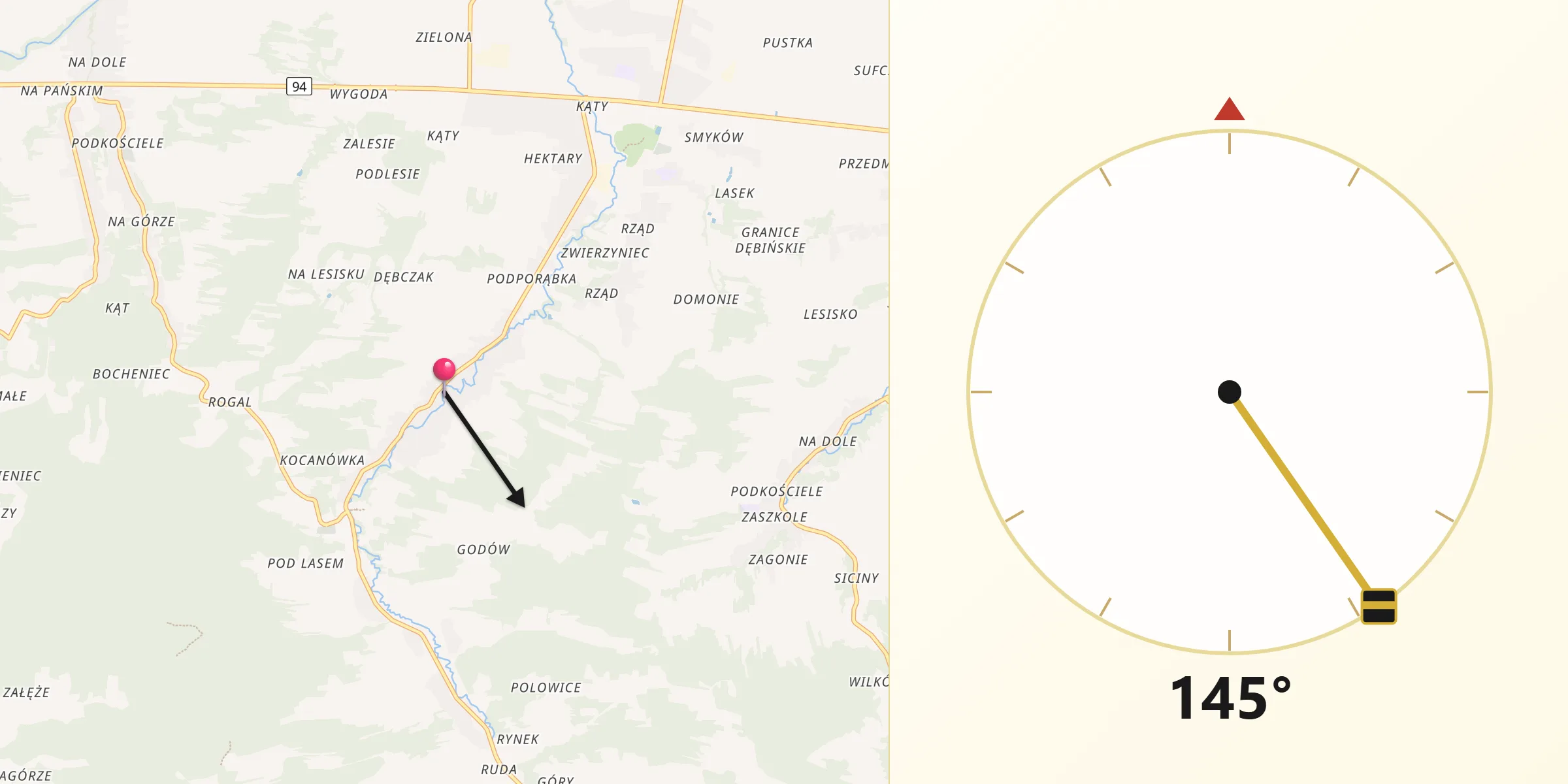 Kierunek Qibla z Porąbka Uszewska