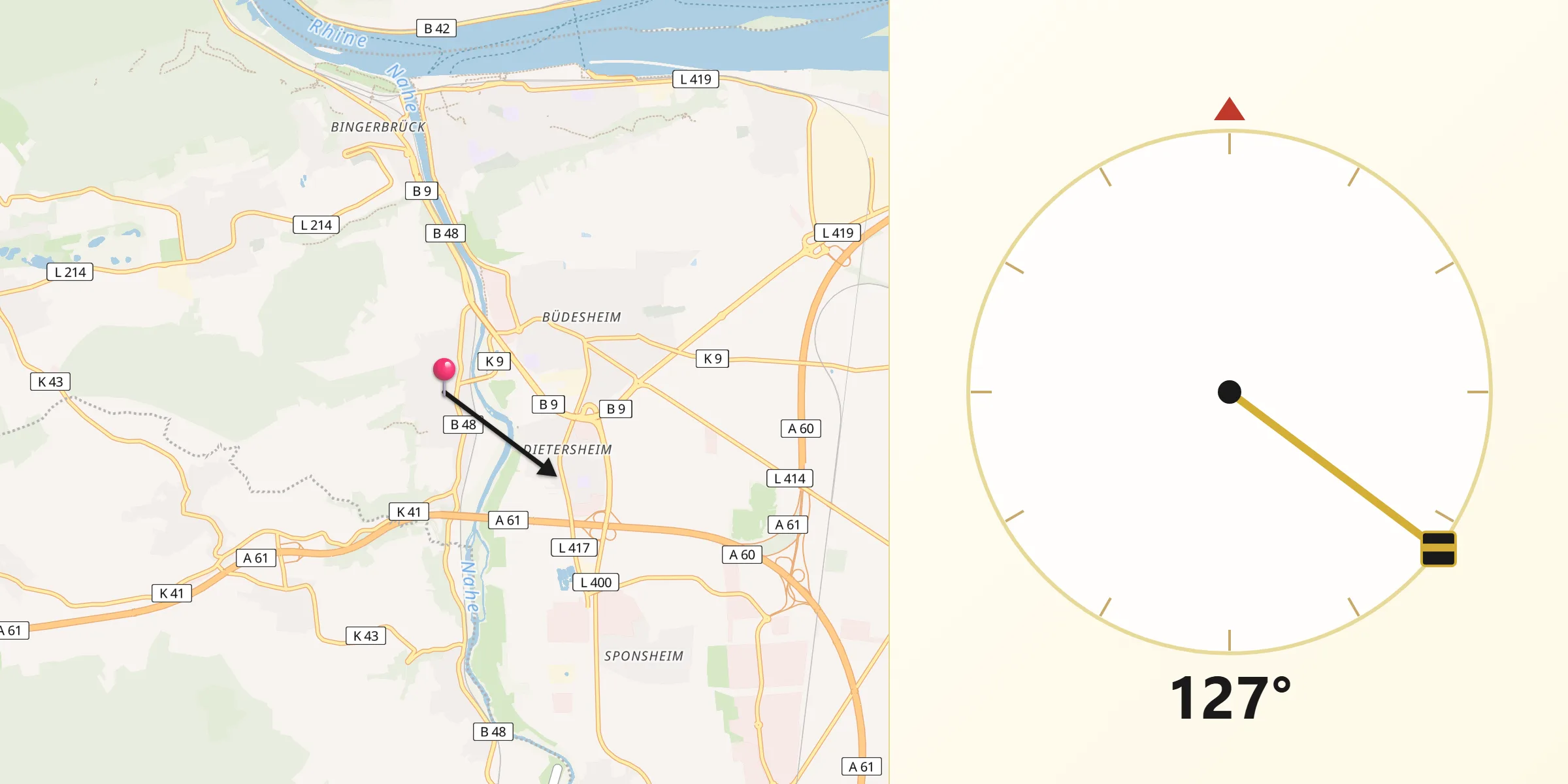 Qibla-Richtung von Münster-Sarmsheim