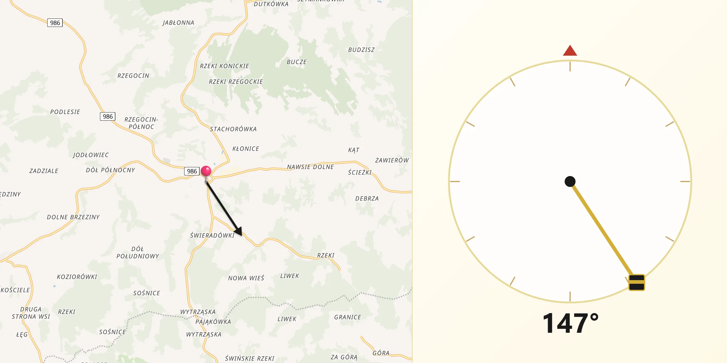 Kierunek Qibla z Wielopole Skrzyńskie