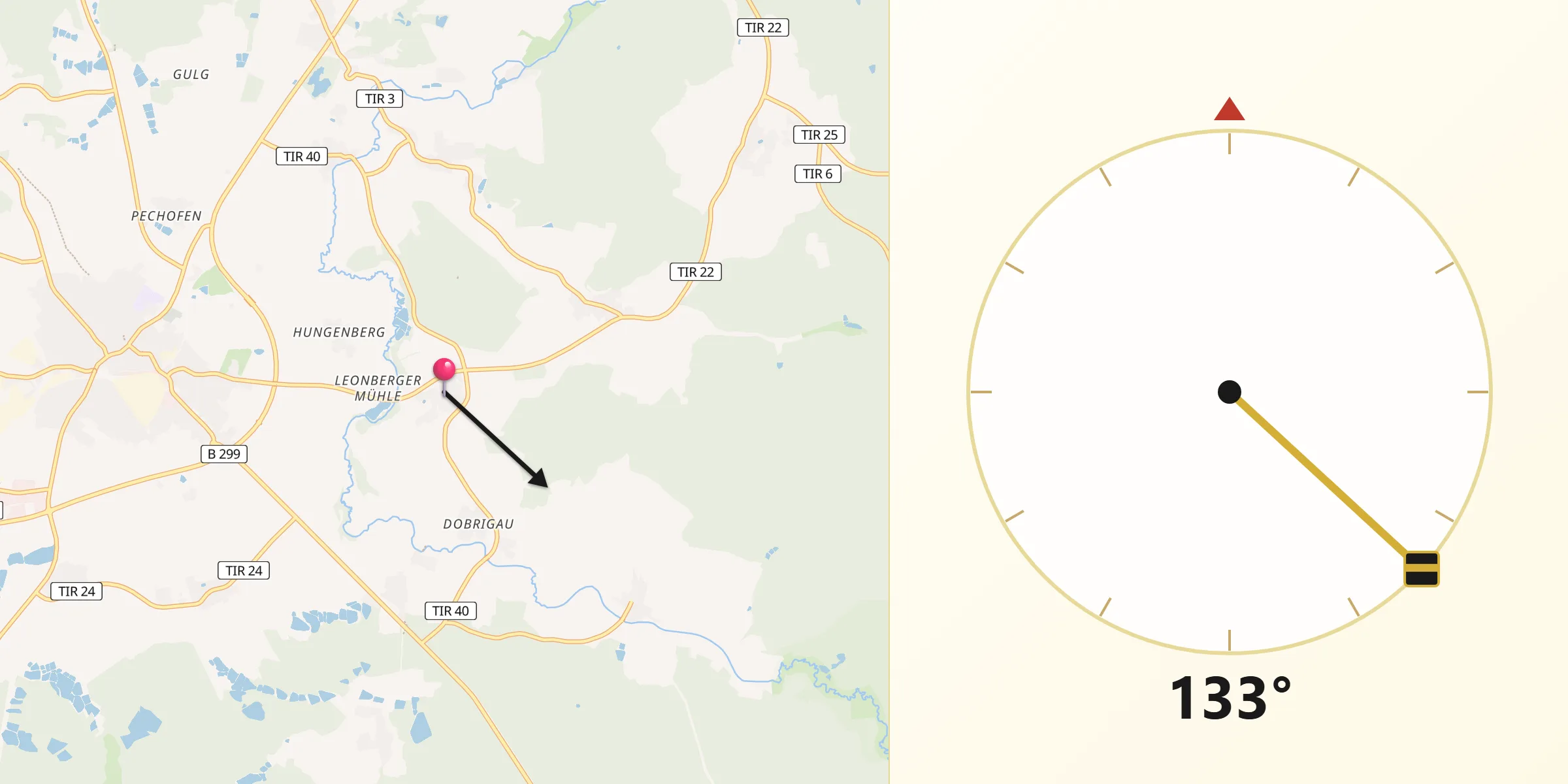 Qibla-Richtung von Leonberg