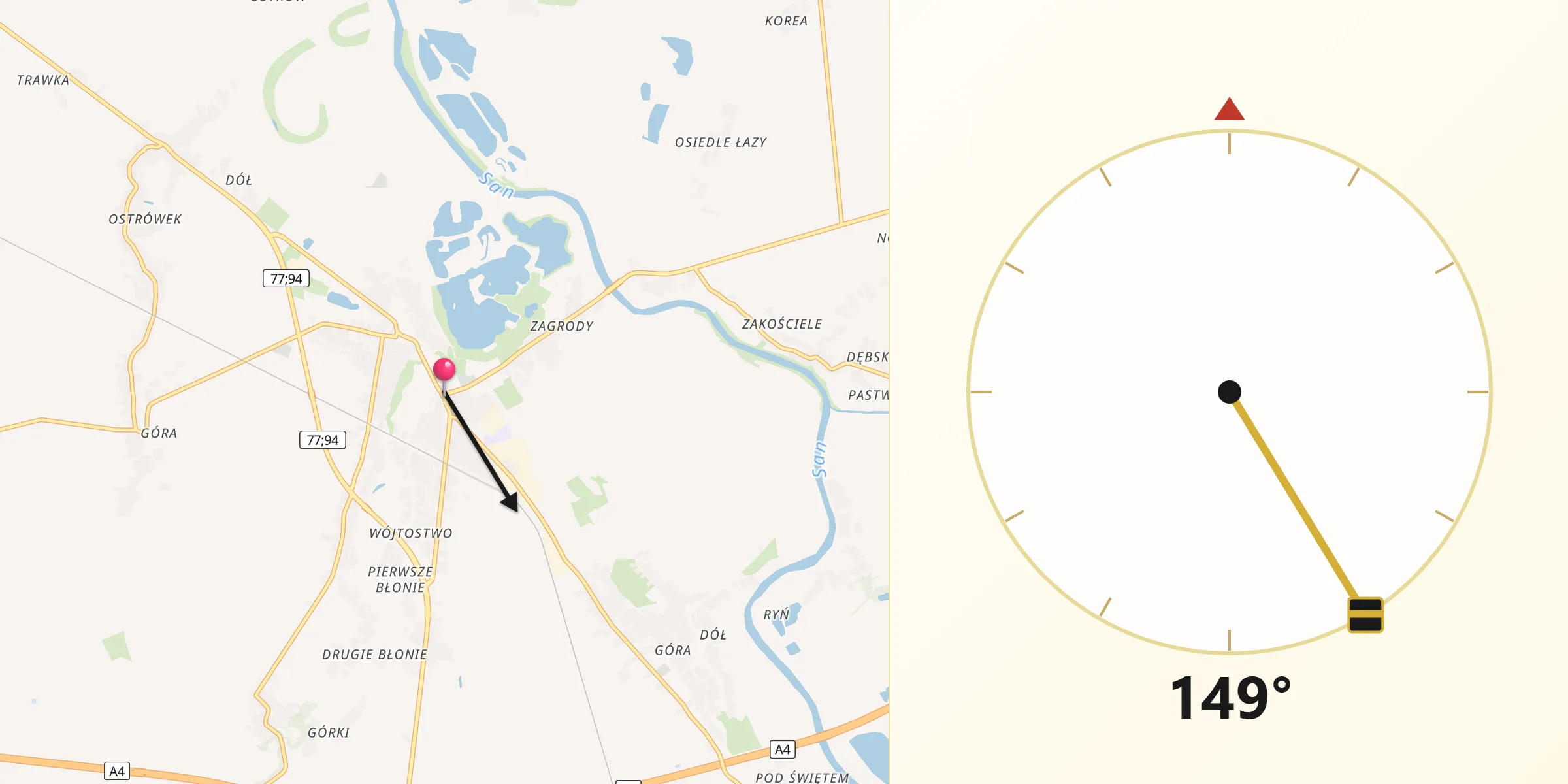 Kierunek Qibla z Radymno
